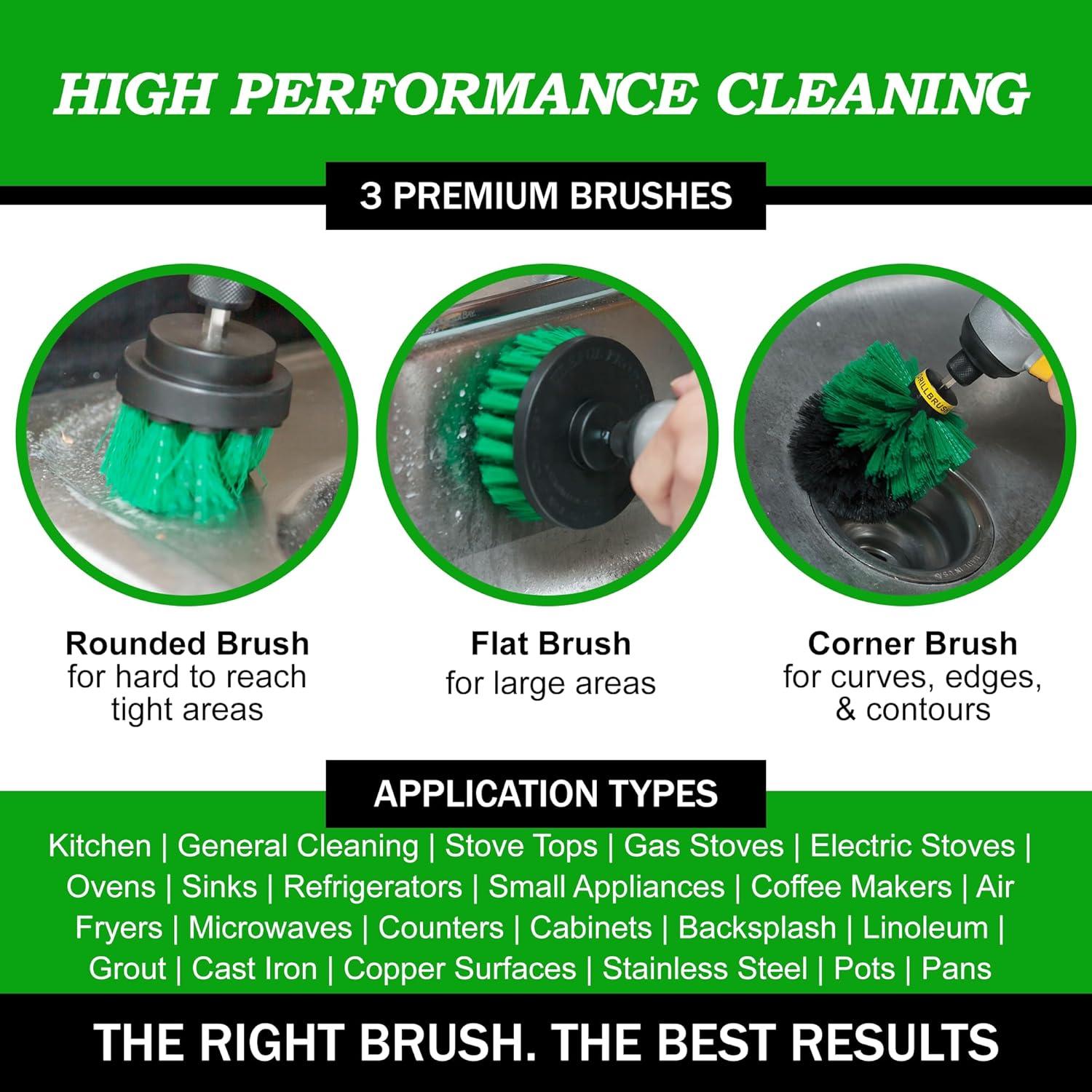 Green Nylon Bristle Drill Brush Set for Kitchen Cleaning