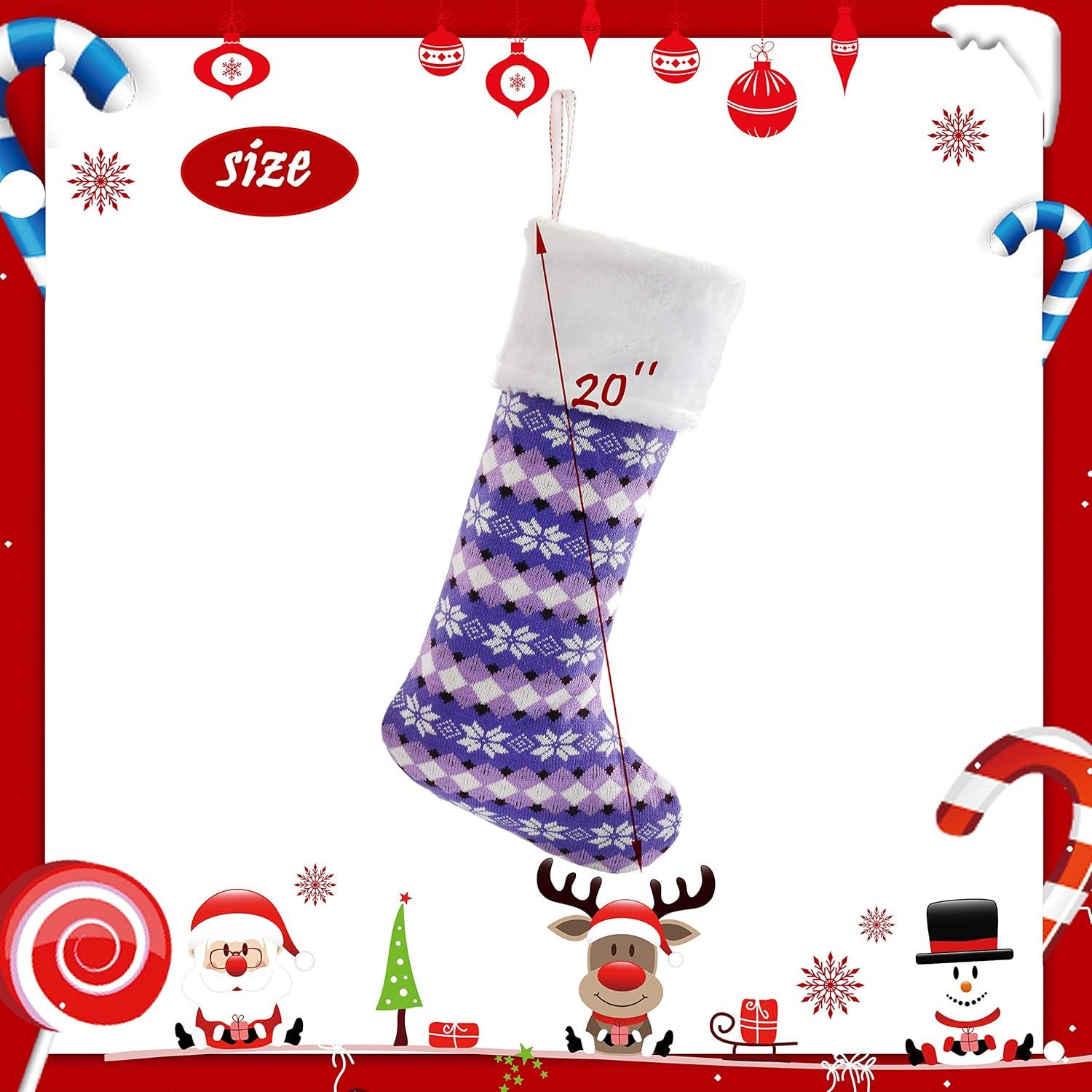 Colorful Knitted Christmas Stockings with Furry White Edge, 20''