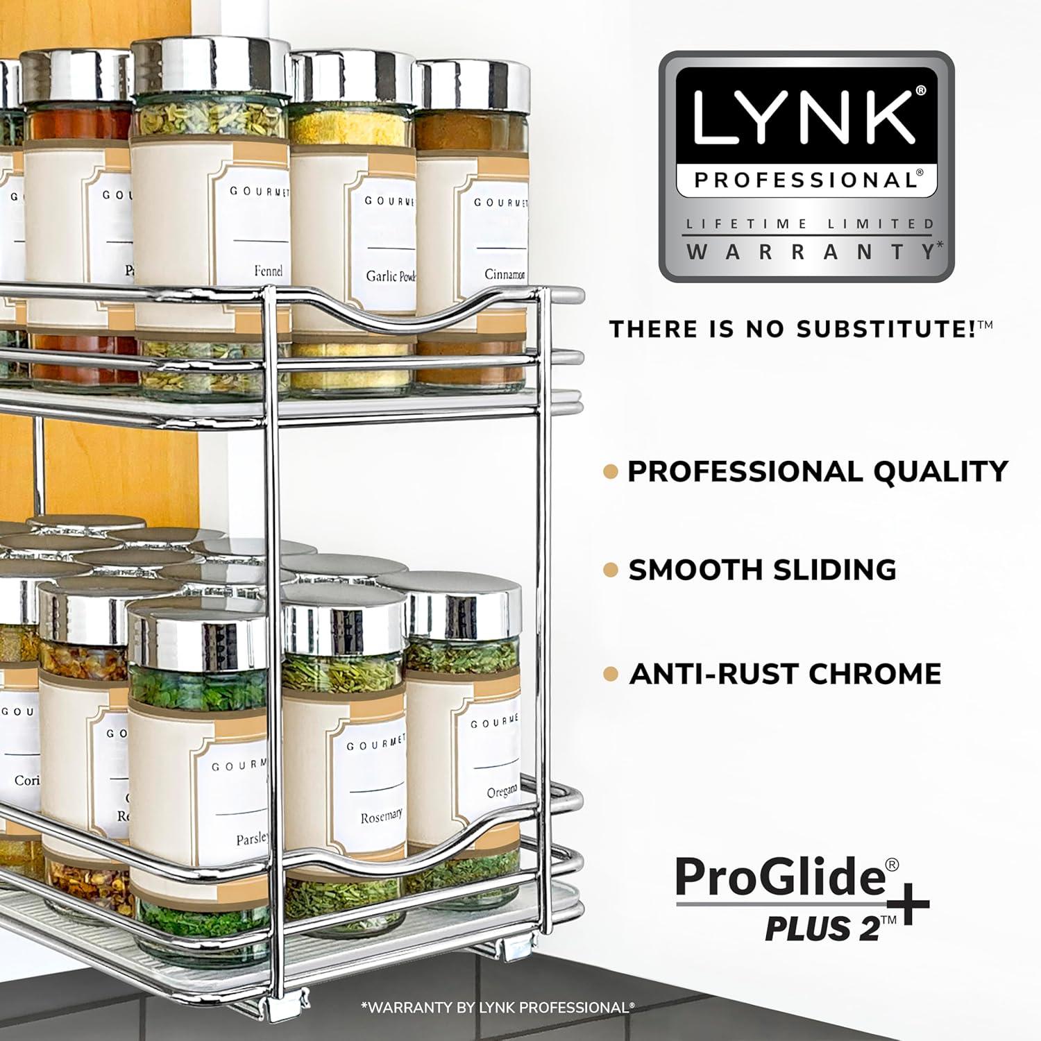 LYNK PROFESSIONAL® Pull Out Spice Rack Organizer for Cabinet - 2 Tier, Chrome