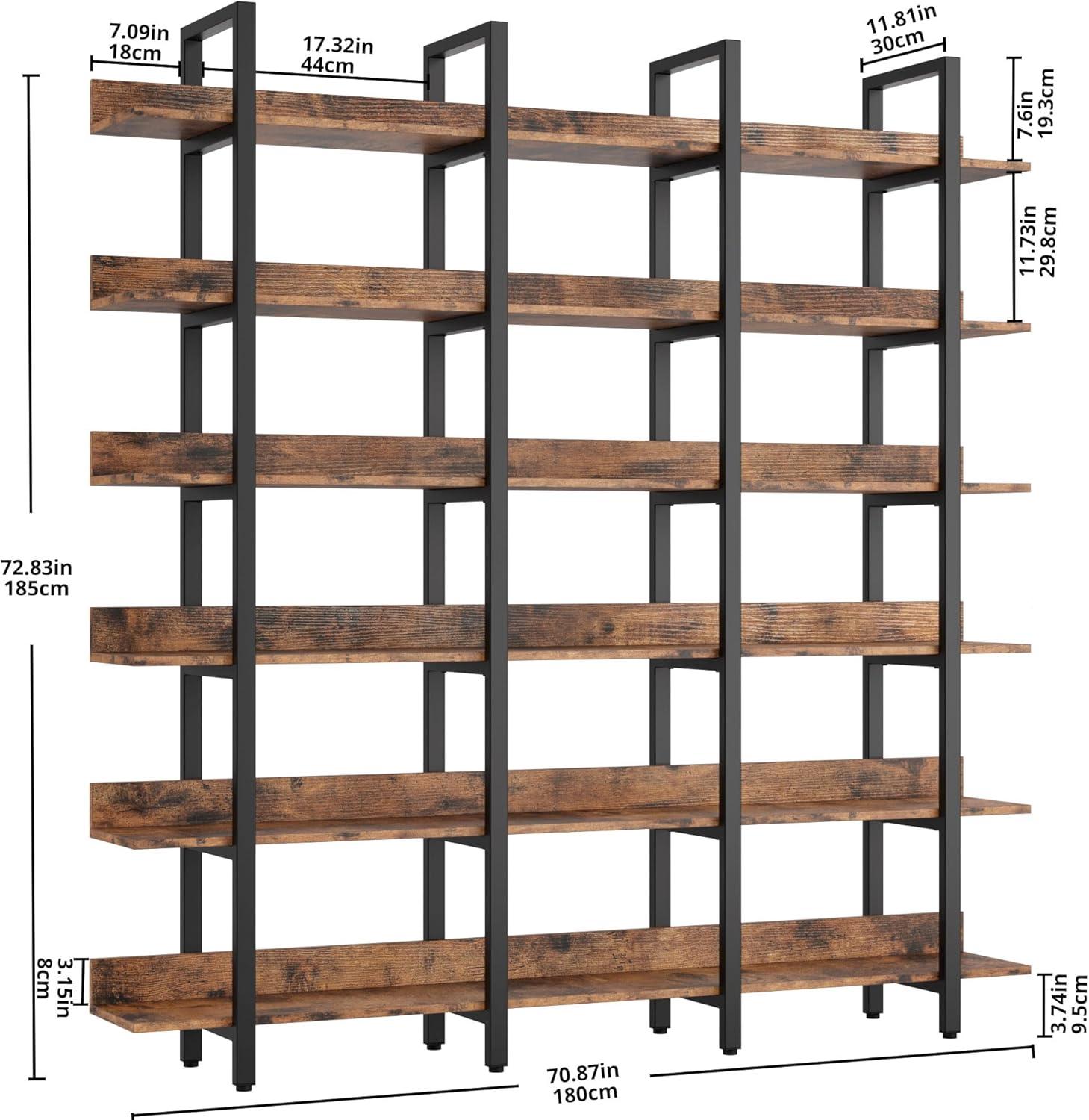 IRONCK Bookcase and Bookshelves Triple Wide 6-Tiers Large Open Shelves, Etagere Bookcases with Back Fence for Home Office Decor, Easy Assembly