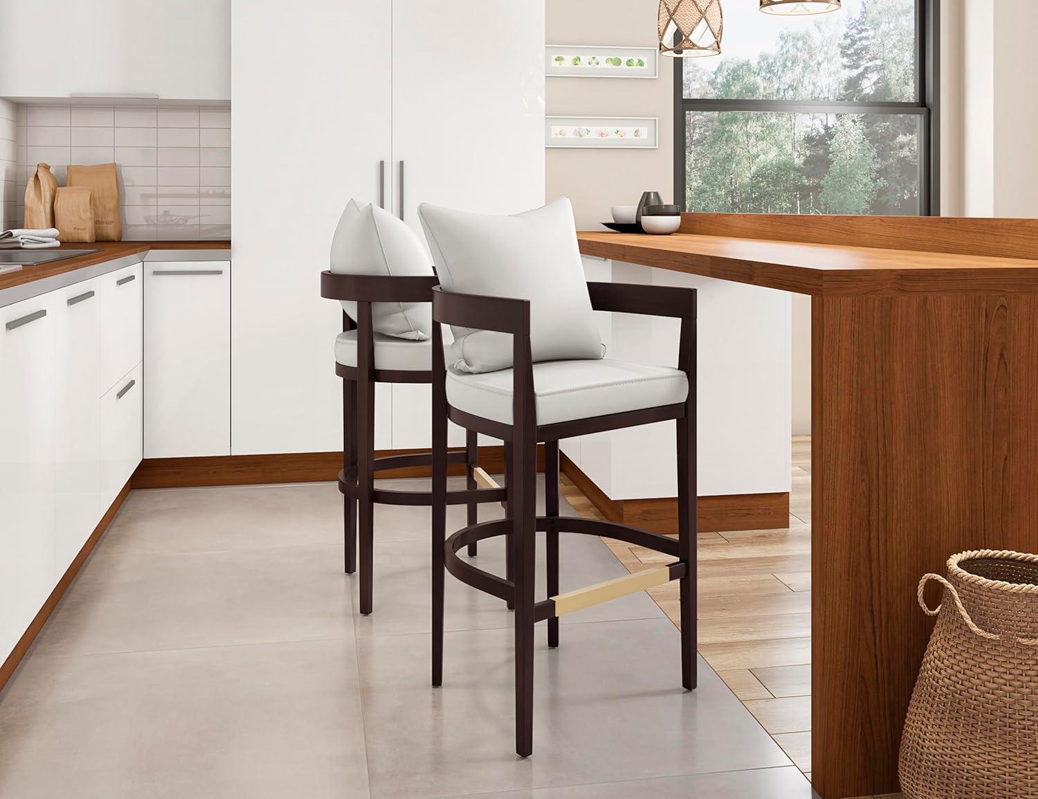 Ritz Upholstered Beech Wood Barstool Ivory - Manhattan Comfort: Gold Footrest, 30.5" Height, No Assembly Required