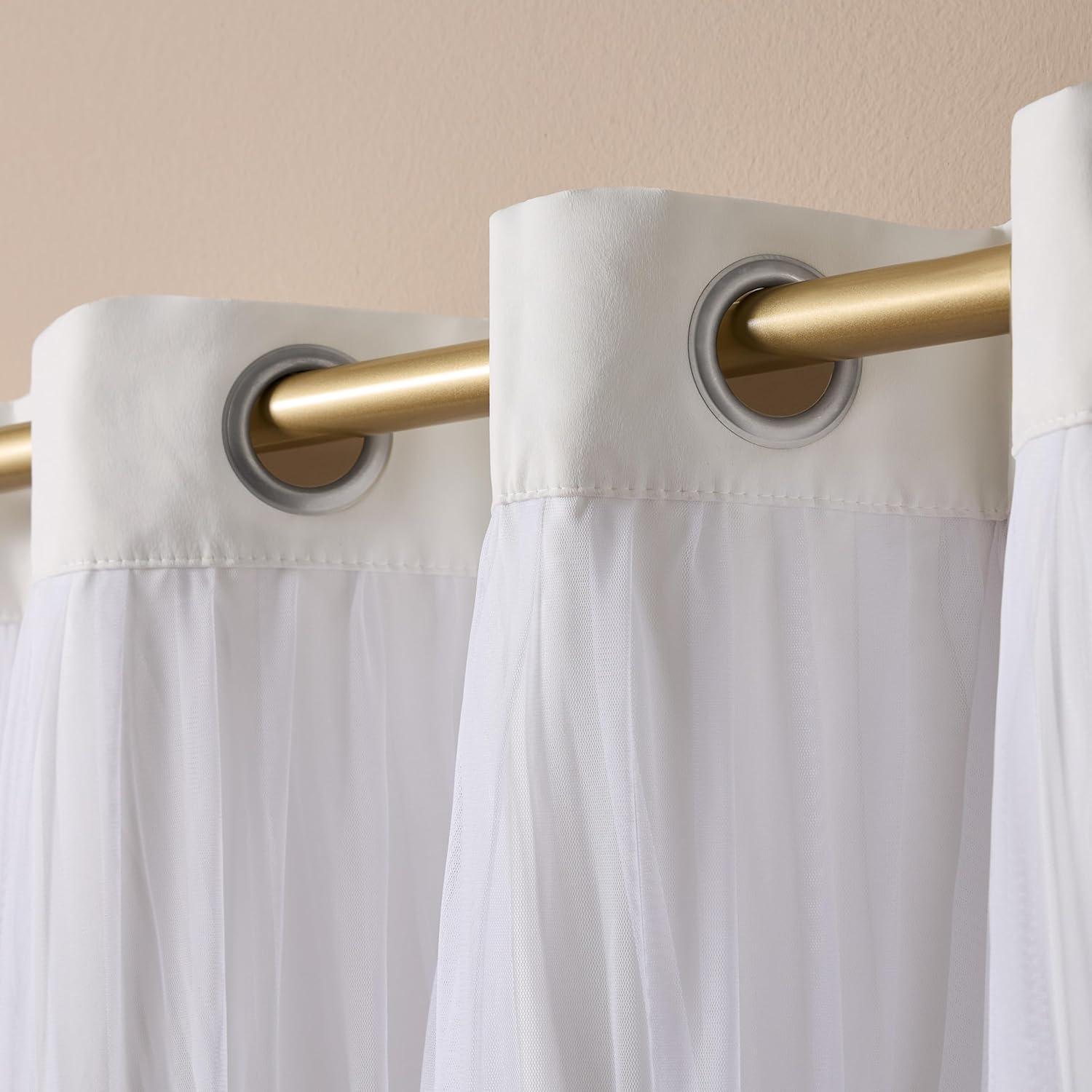 Set of 2 (108"x52") Catarina Layered Solid Blackout & Sheer Window Curtain Panel: White Curtains, Room Darkening