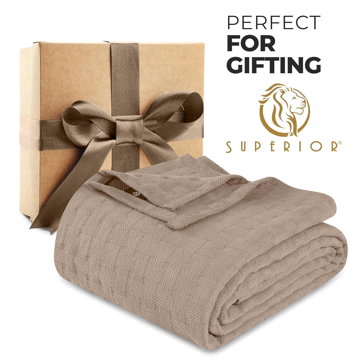 Superior Basketweave All-Season Cotton Blanket, Full/Queen, Khaki