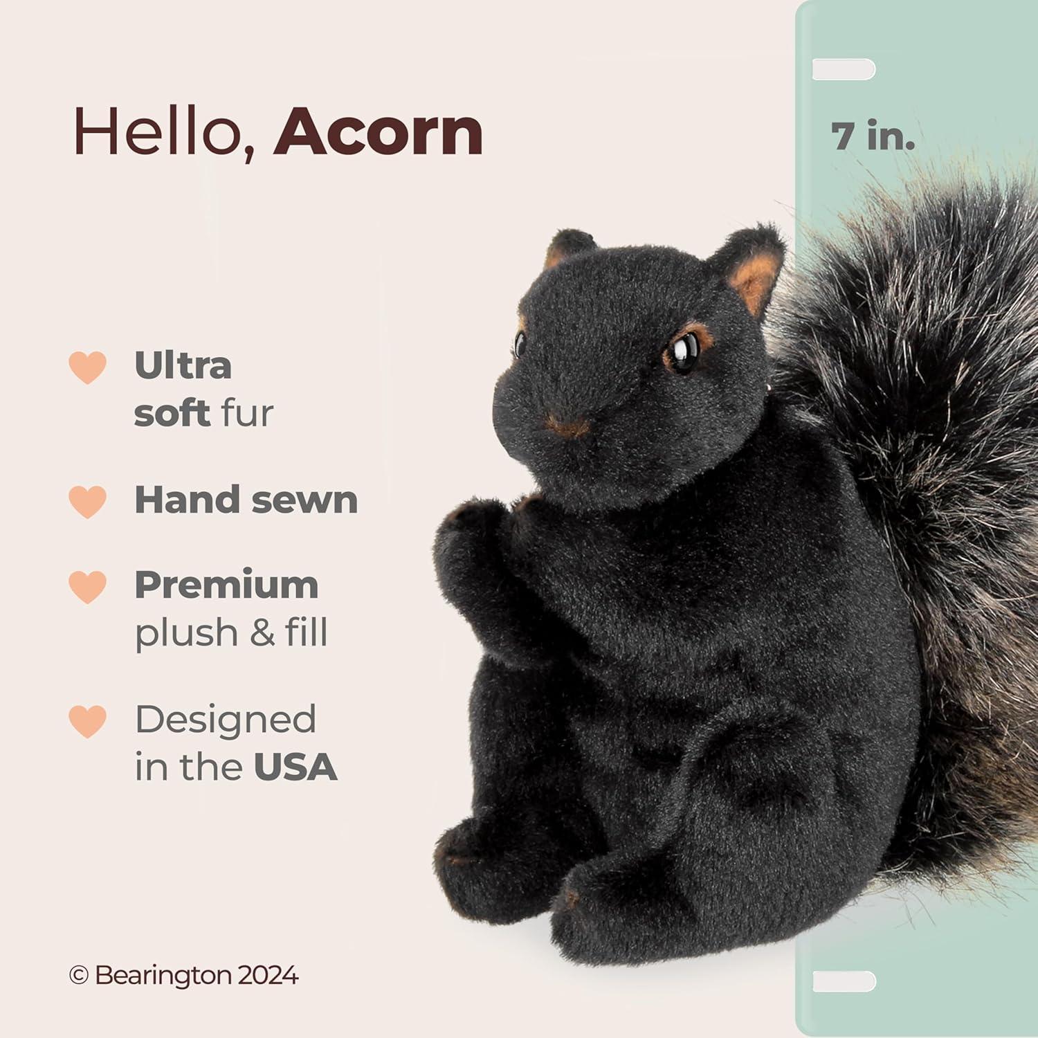 Bearington Acorn Black Plush Toy Squirrel Stuffed Animal, 7 inches