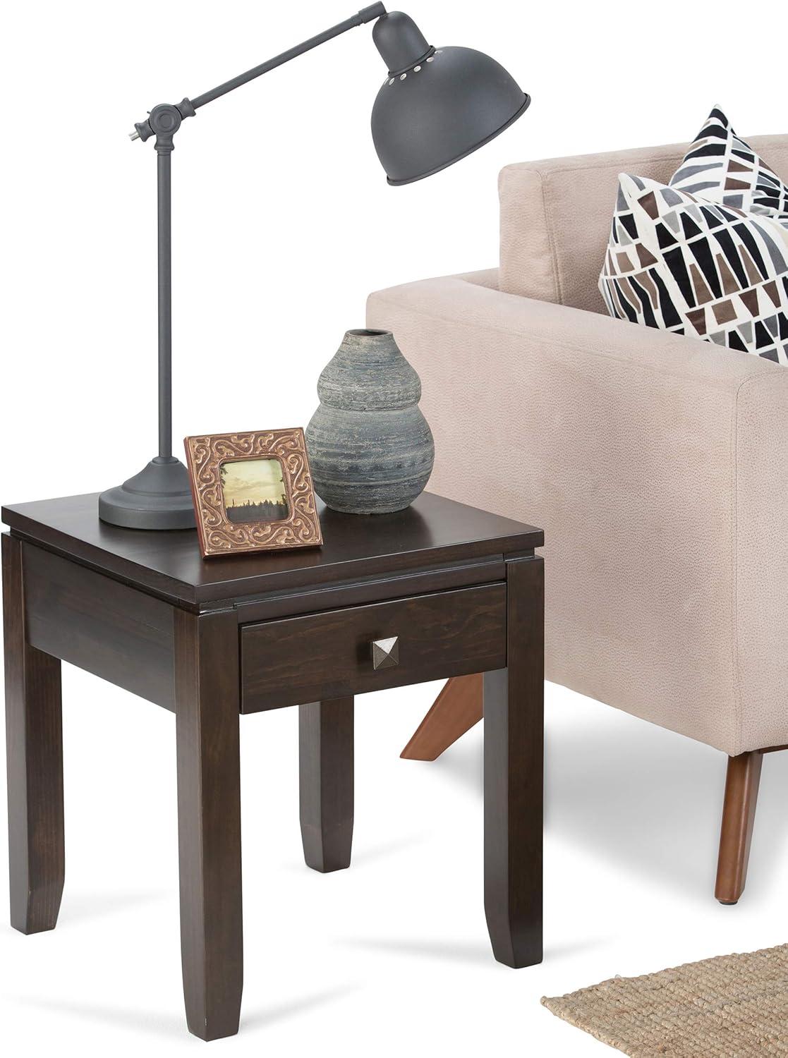 Simpli Home Cosmopolitan 18"W Solid Wood Contemporary Square End Table with Drawer