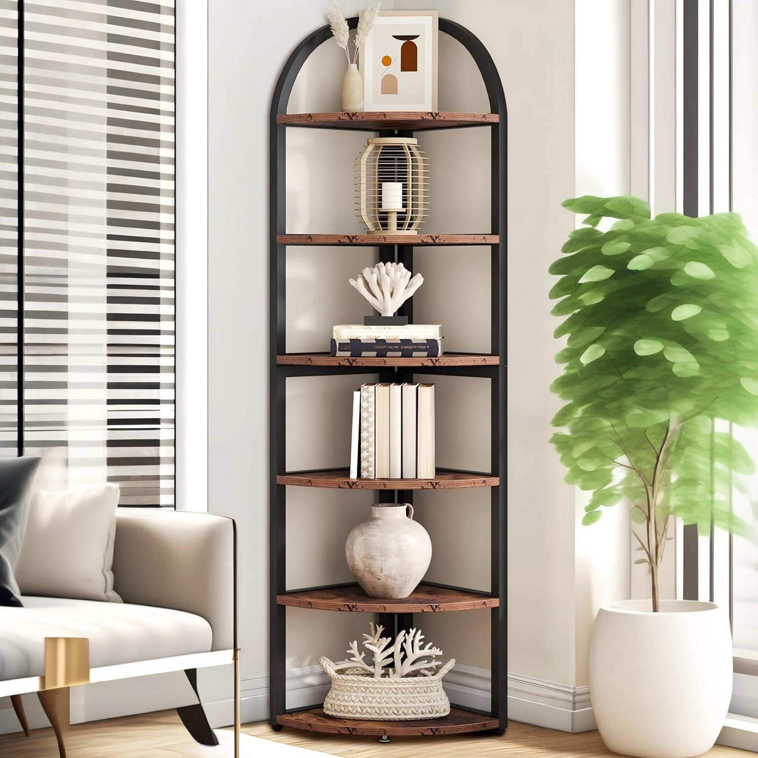 Hommoo 6-Tier Corner Shelf, 71 inch Tall Corner Bookshelf for Small Space