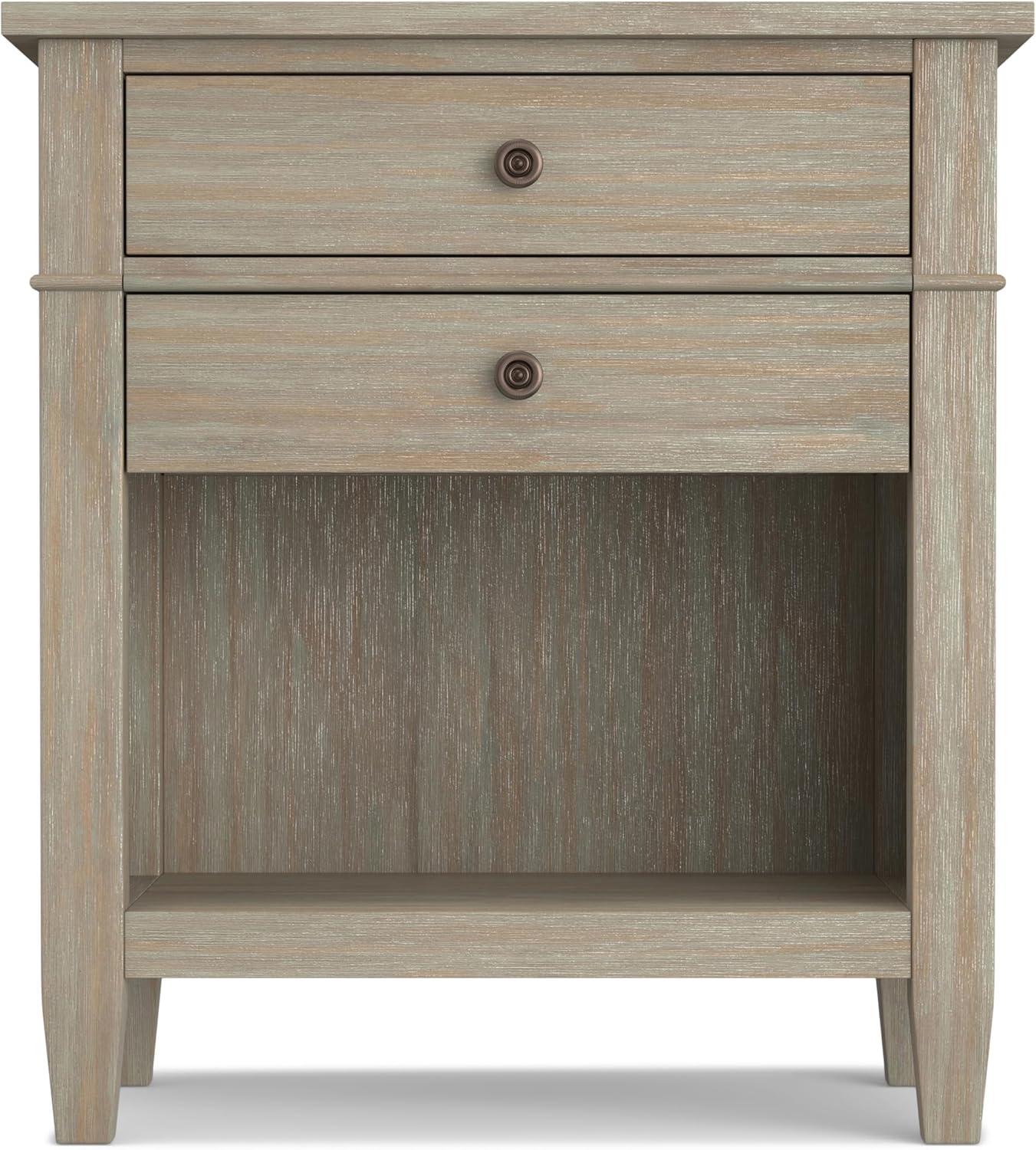 Simpli Home Carlton Solid Wood Bedside Table In Distressed Grey