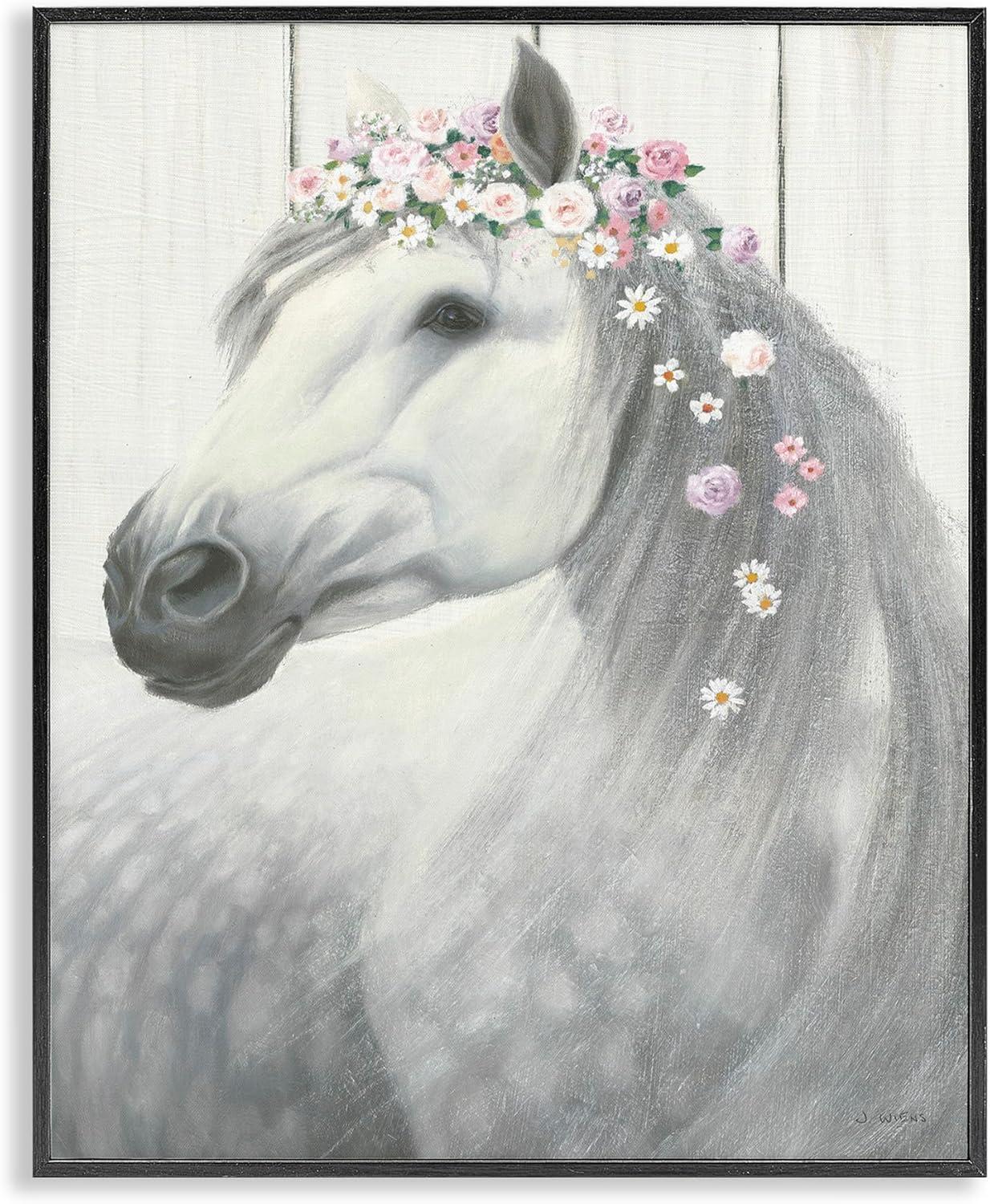 The Stupell Home Decor Collection Spirit Stallion Horse with Flower Crown Framed Giclee Wall Art