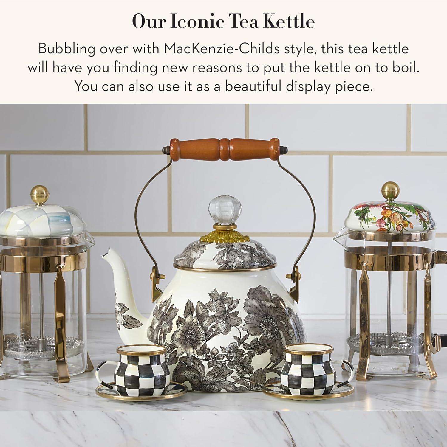 MacKenzie-Childs Sterling Check English Garden 2 Quart Tea Kettle