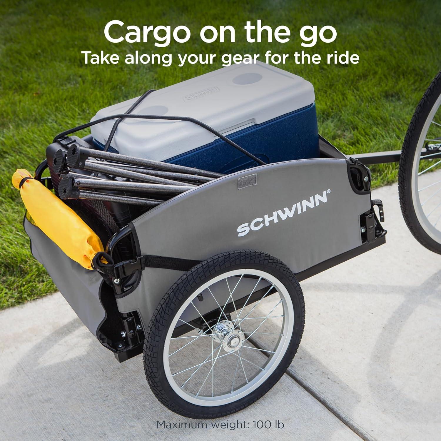 Schwinn Day Tripper Cargo Bike Trailer, Folding Frame, Quick Release Wheels, Yellow/Grey