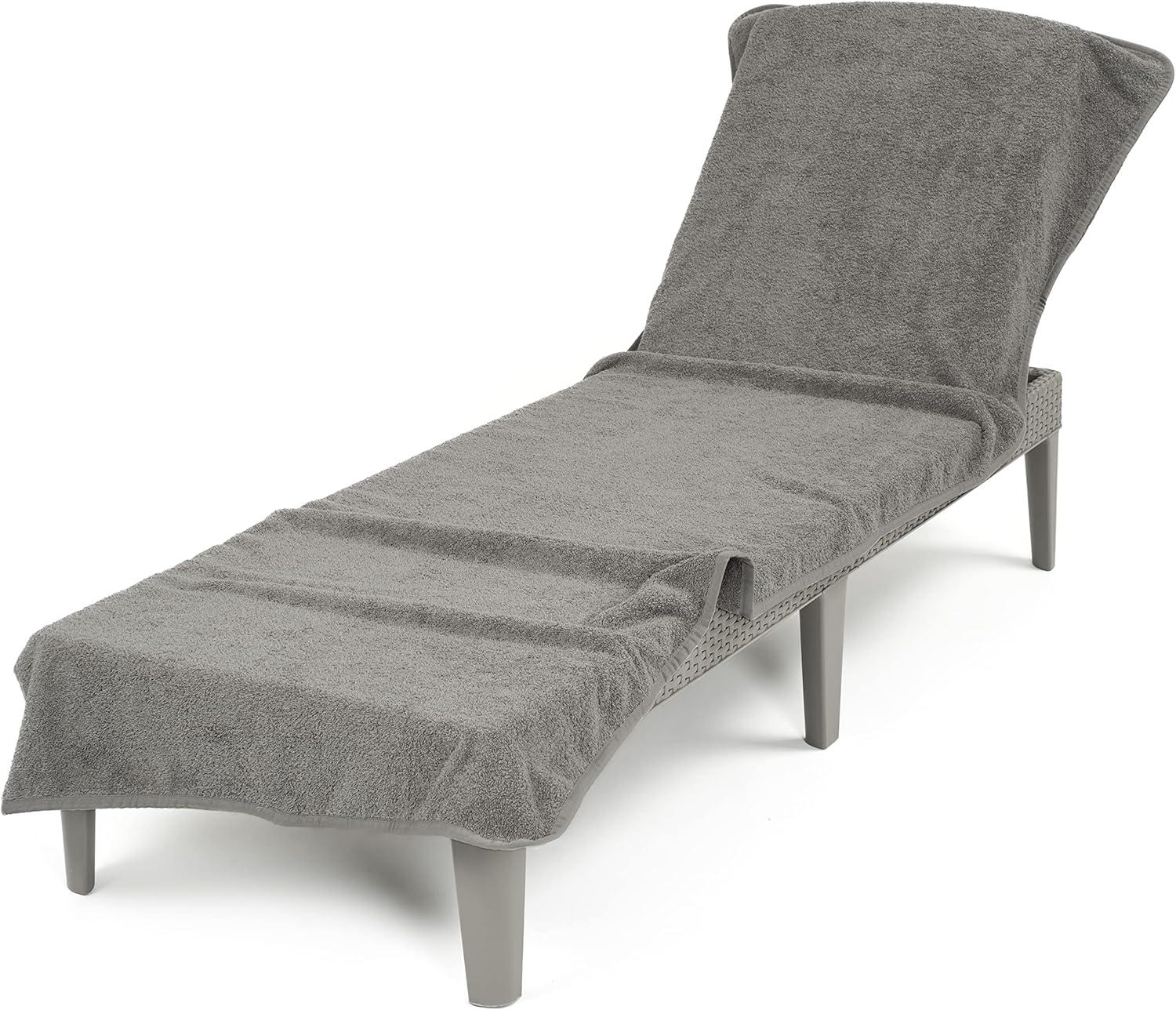 American Soft Linen Chaise Lounge Covers with Pocket, 86"x32" Oversized Pool Chair Lounge Towel, Rockridge Gray