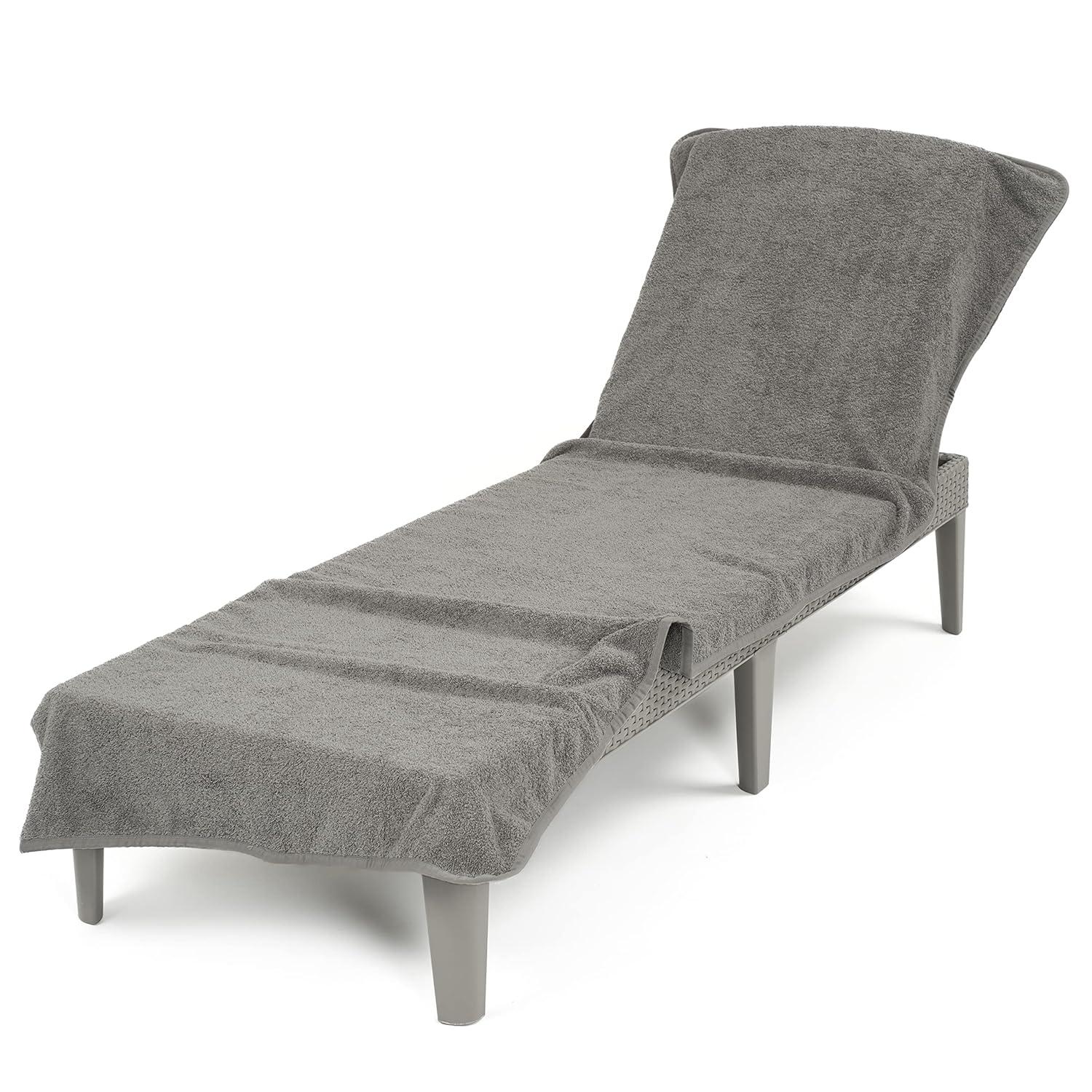 American Soft Linen Chaise Lounge Covers with Pocket, 86"x32" Oversized Pool Chair Lounge Towel, Rockridge Gray