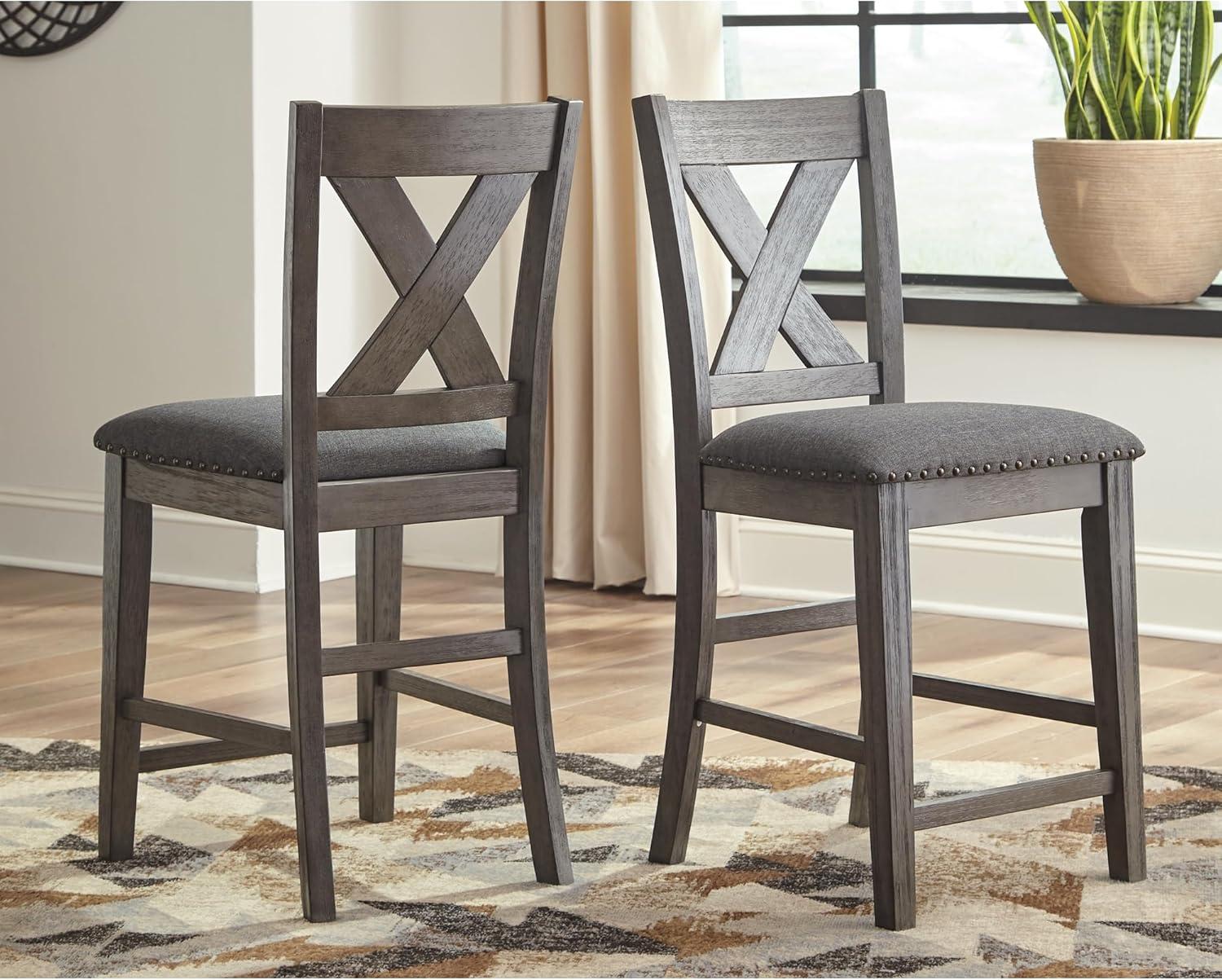 Signature Design By Ashley Caitbrook Rustic 24.63" Counter Height Upholstered Barstool, Set Of 2, Gray
