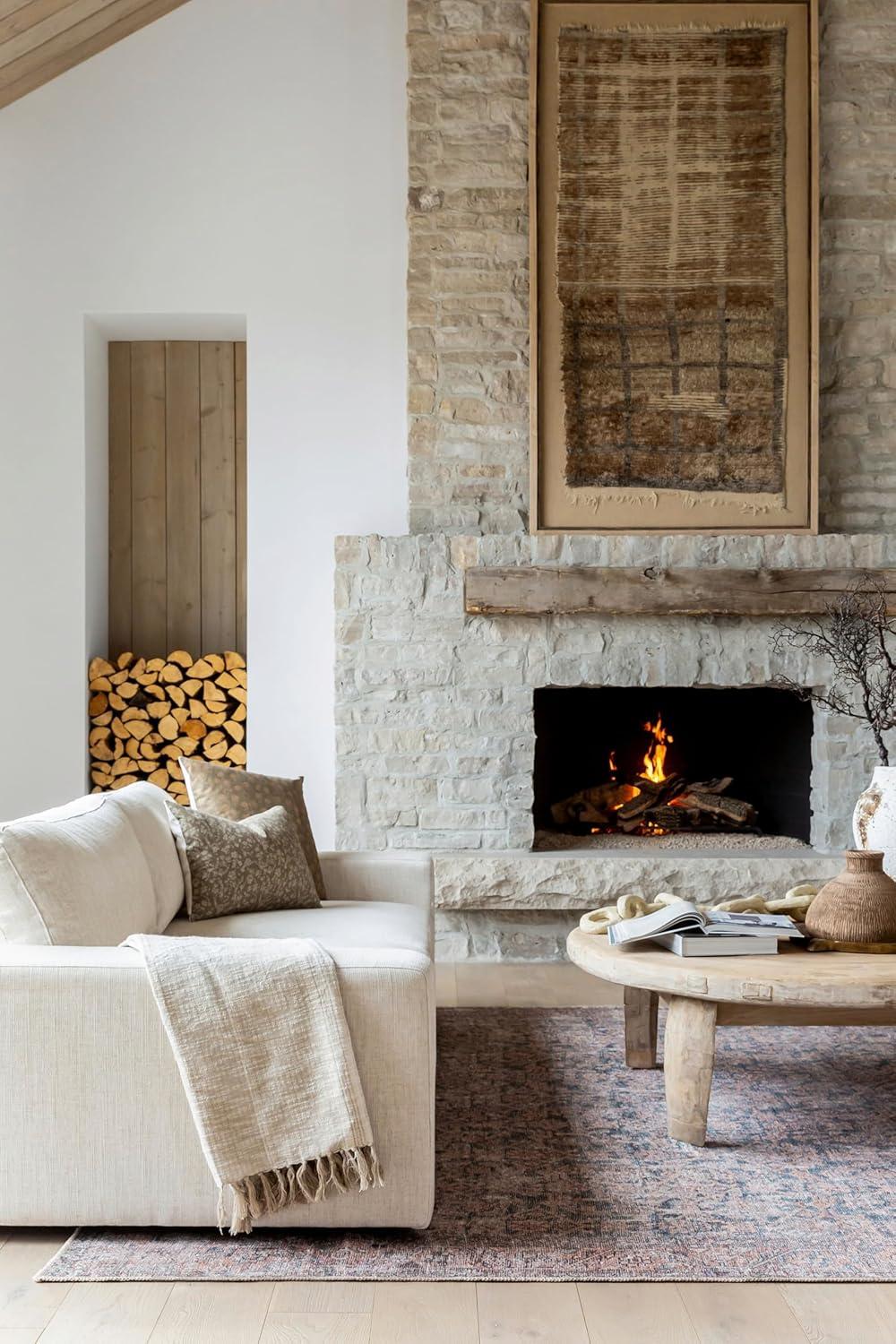 Lorelai Blue and Beige Synthetic Washable Area Rug