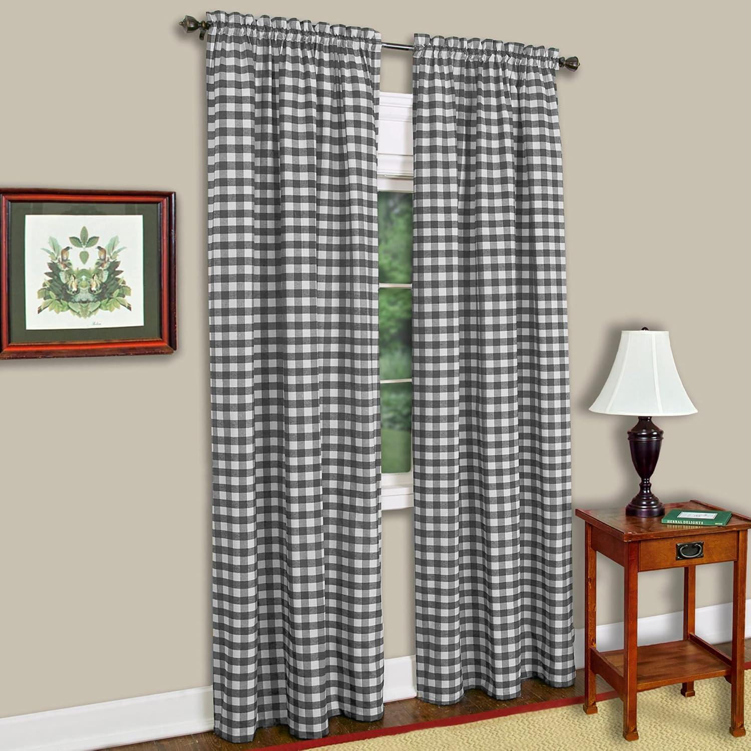 Achim Buffalo Check Window Curtain Panel, 42 x 63, Black