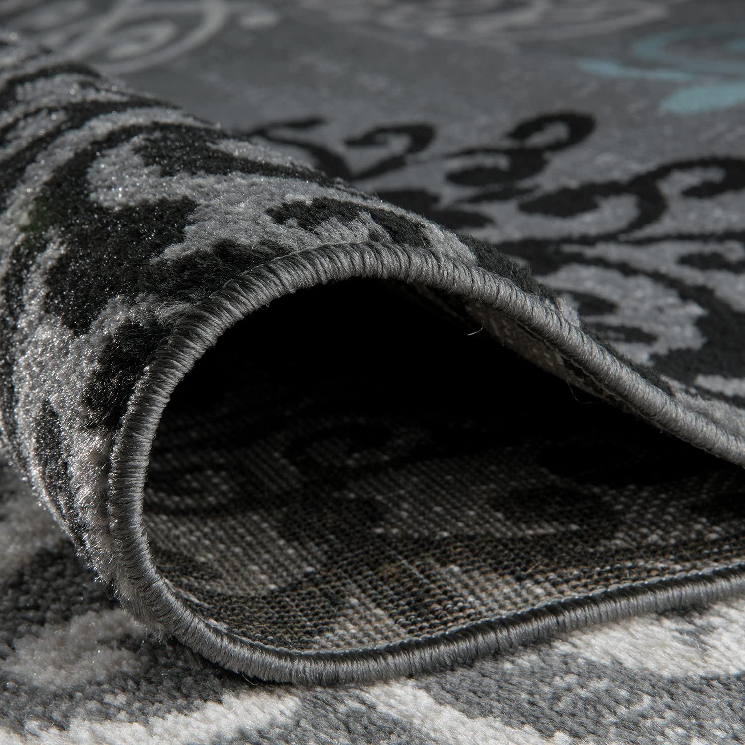World Rug Gallery Floral Gray 5'3" x 7'3" Area Rug:  Botanical Pattern,  Pet Friendly,  Stain-Resistant,  Low Pile