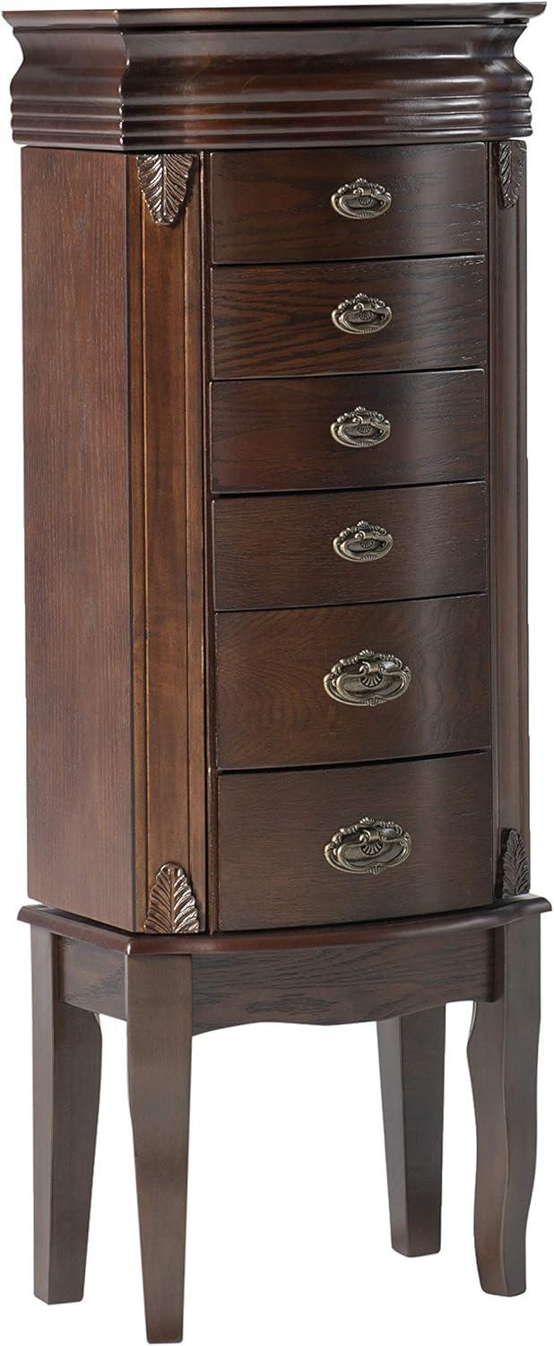 Espresso Transitional Wood Jewelry Armoire with Mirror