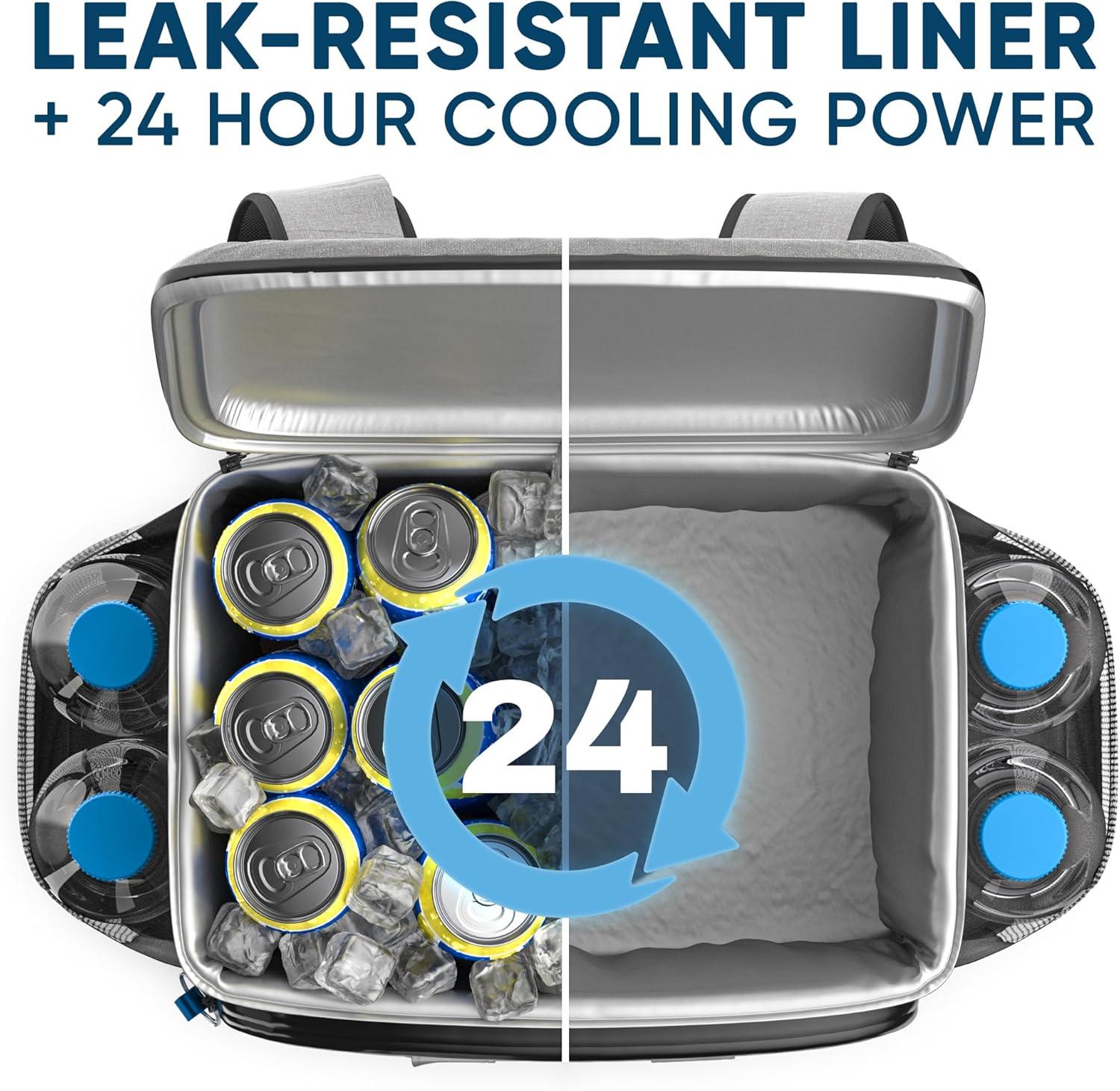 Everlasting Comfort Insulated Cooler Backpack Leak Proof Thermal Bag Picnic Backpack, Gray