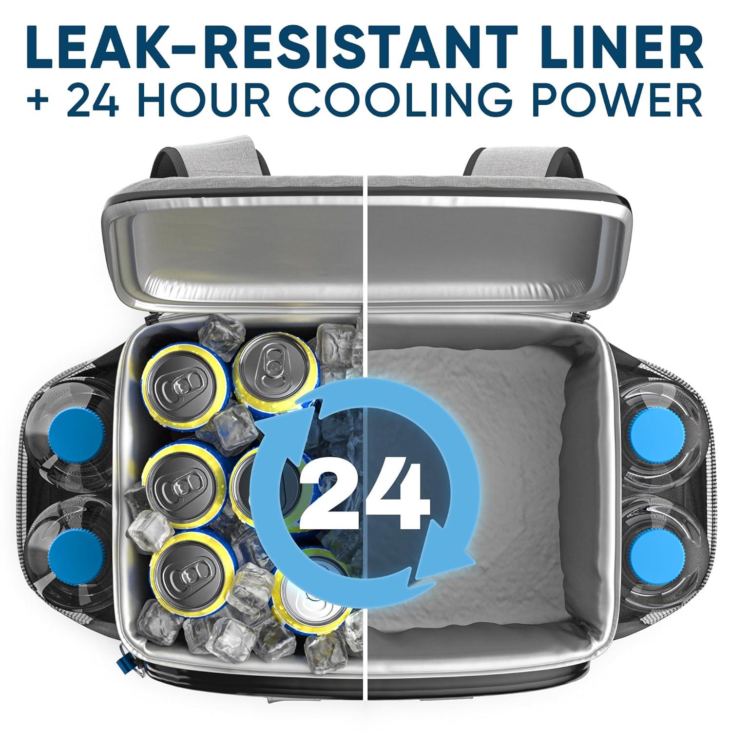 Everlasting Comfort Insulated Cooler Backpack Leak Proof Thermal Bag Picnic Backpack, Gray