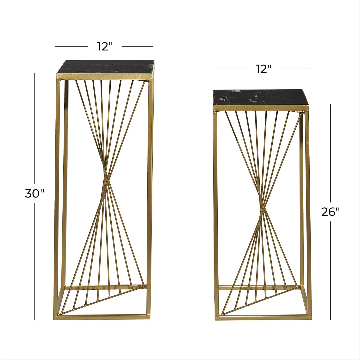 Set of 2 Contemporary Marble Accent Tables Gold - Olivia & May: No Assembly, Indoor Use, Metal Frame