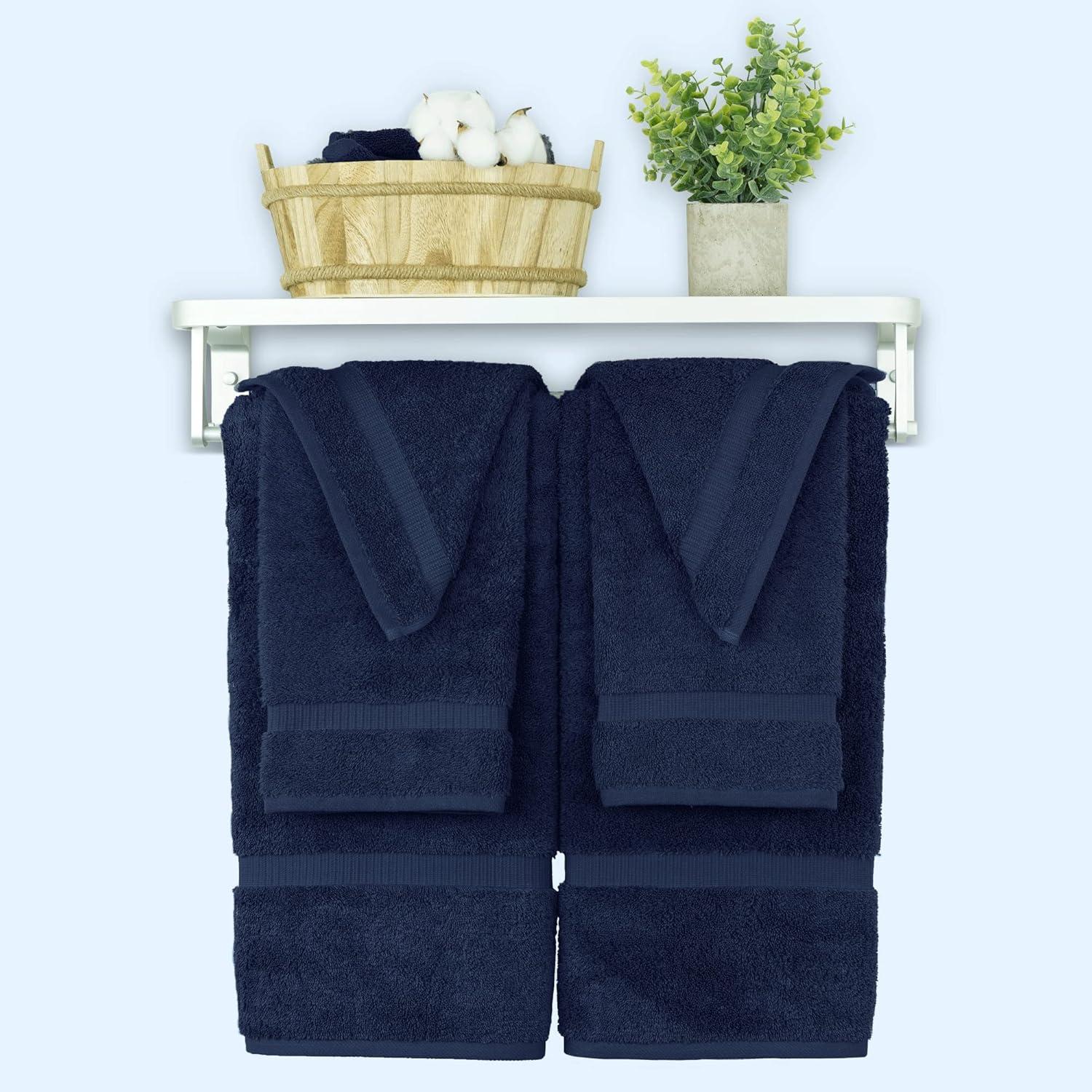 Luxury Hotel & Spa Quality, Quick Dry 100% Turkish Cotton, 700 GSM, Eco Friendly Towel, Bathroom and Kitchen Dobby Border Towels, 2-Bath Towel, 2-Hand Towel, 2-Washcloth (Bundle Set of 6, Navy Blue)