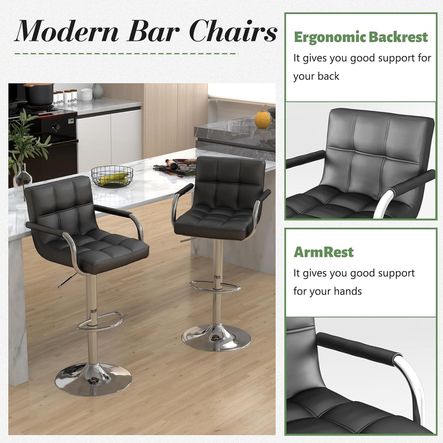 HomGarden 2 Pack Swivel Bar Stools Modern PU Leather, Adjustable Barstool W/ Mid-Back, Footrest