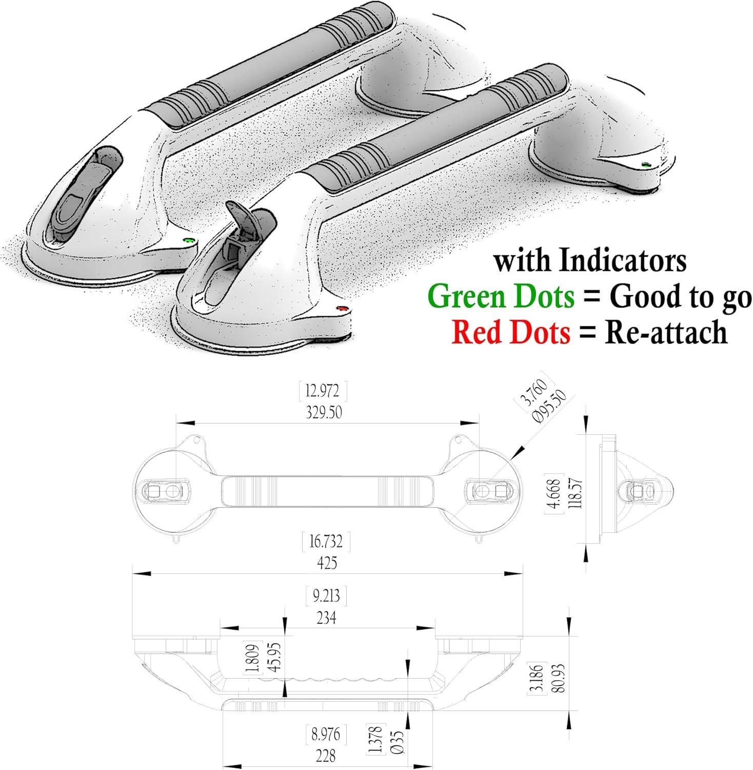 16.5inch 2 Pack Suction Balance Assist Bathroom Shower Handle,Bath Grab Bar with Indicators(White/Grey)