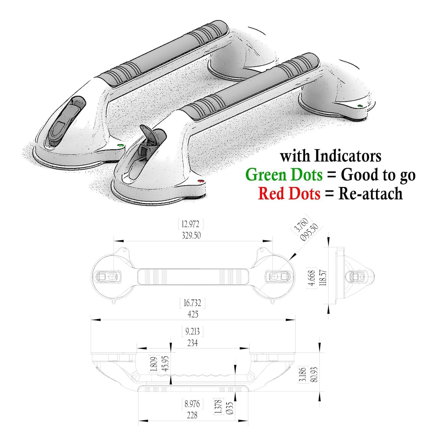 16.5inch 2 Pack Suction Balance Assist Bathroom Shower Handle,Bath Grab Bar with Indicators(White/Grey)