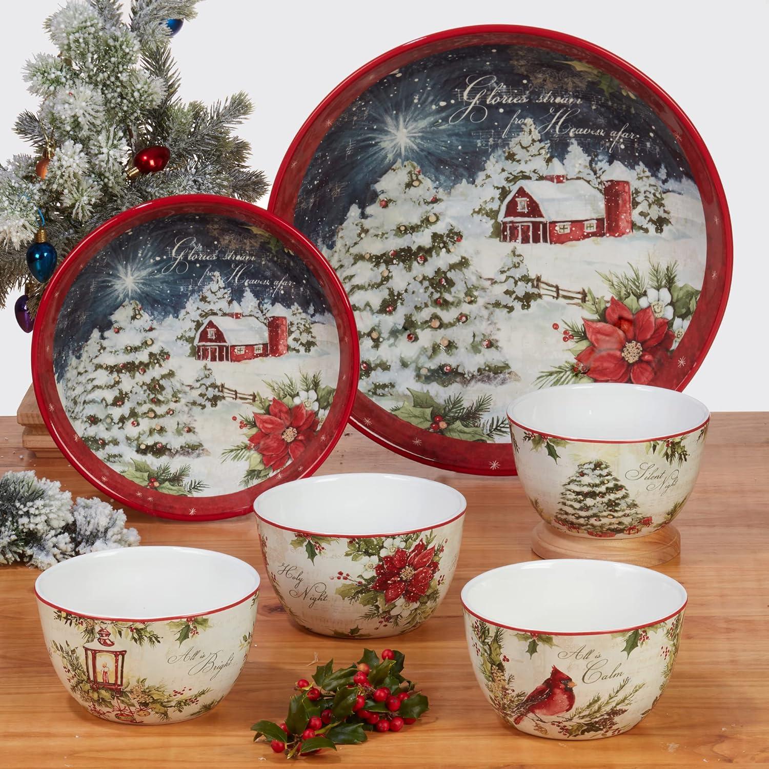 Silent Night 16-Piece Multicolor Ceramic Holiday Dinnerware Set