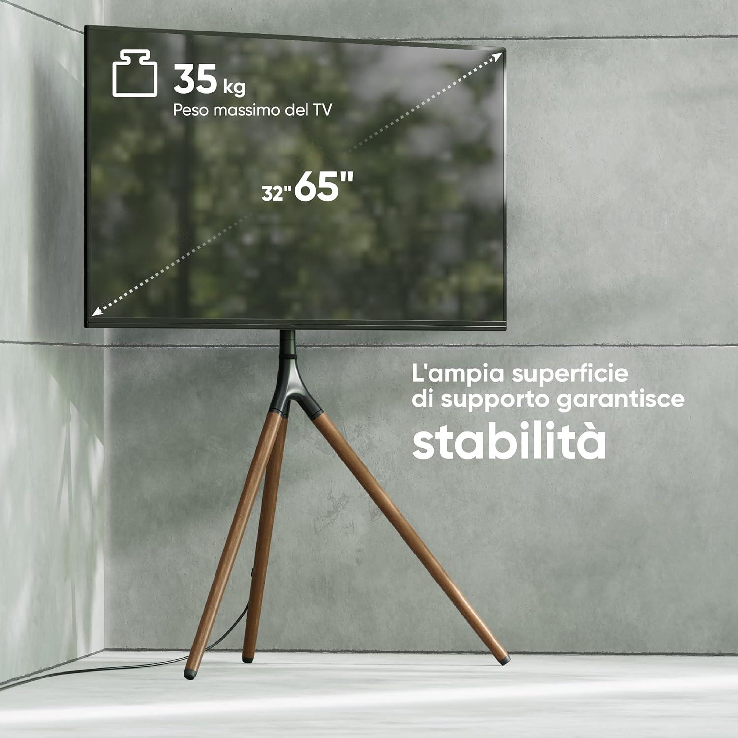 ONKRON Tripod TV Stand Wood for TVs up to 65" and 77 lbs, Swivel Floor Corner TV Stand Adjustable