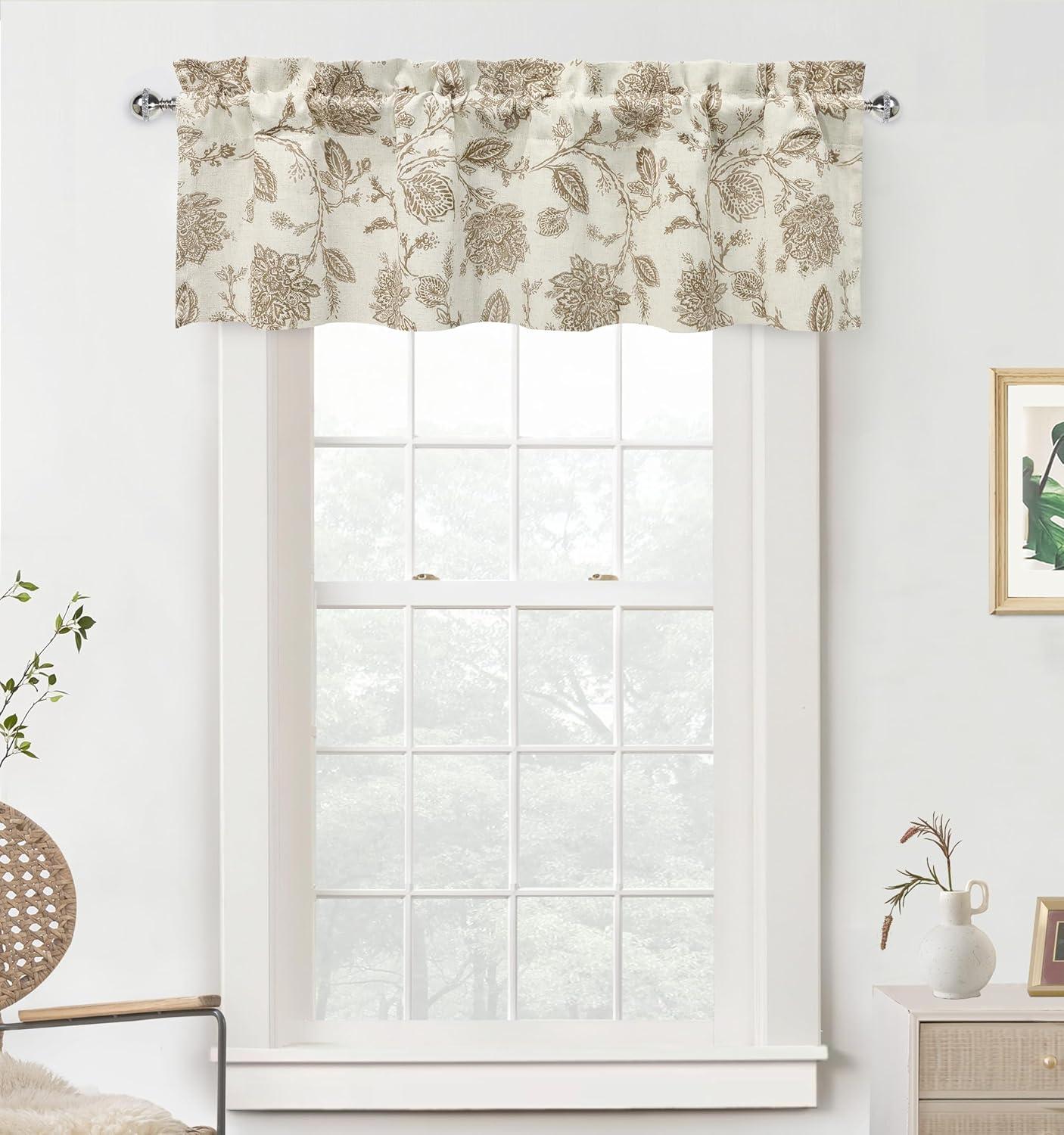 DriftAway Freda Jacobean Floral Linen Blend Blackout Thermal Insulated Energy Saving Privacy Window Curtain Valance Rod Pocket 2 Layers
