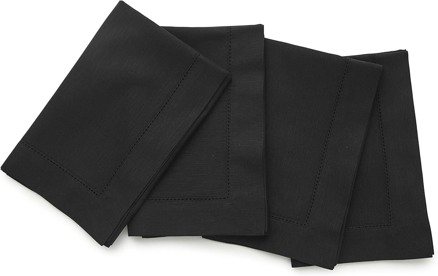 Black Cotton Linen Hemstitch Dinner Napkins Set of 4