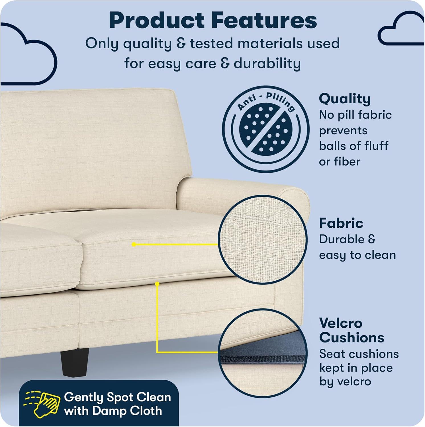 Serta Copenhagen 78" Rolled Arm Sofa, Easy Care Fabric, Soft Pillow Back, Pocket Coil Seat Cushions