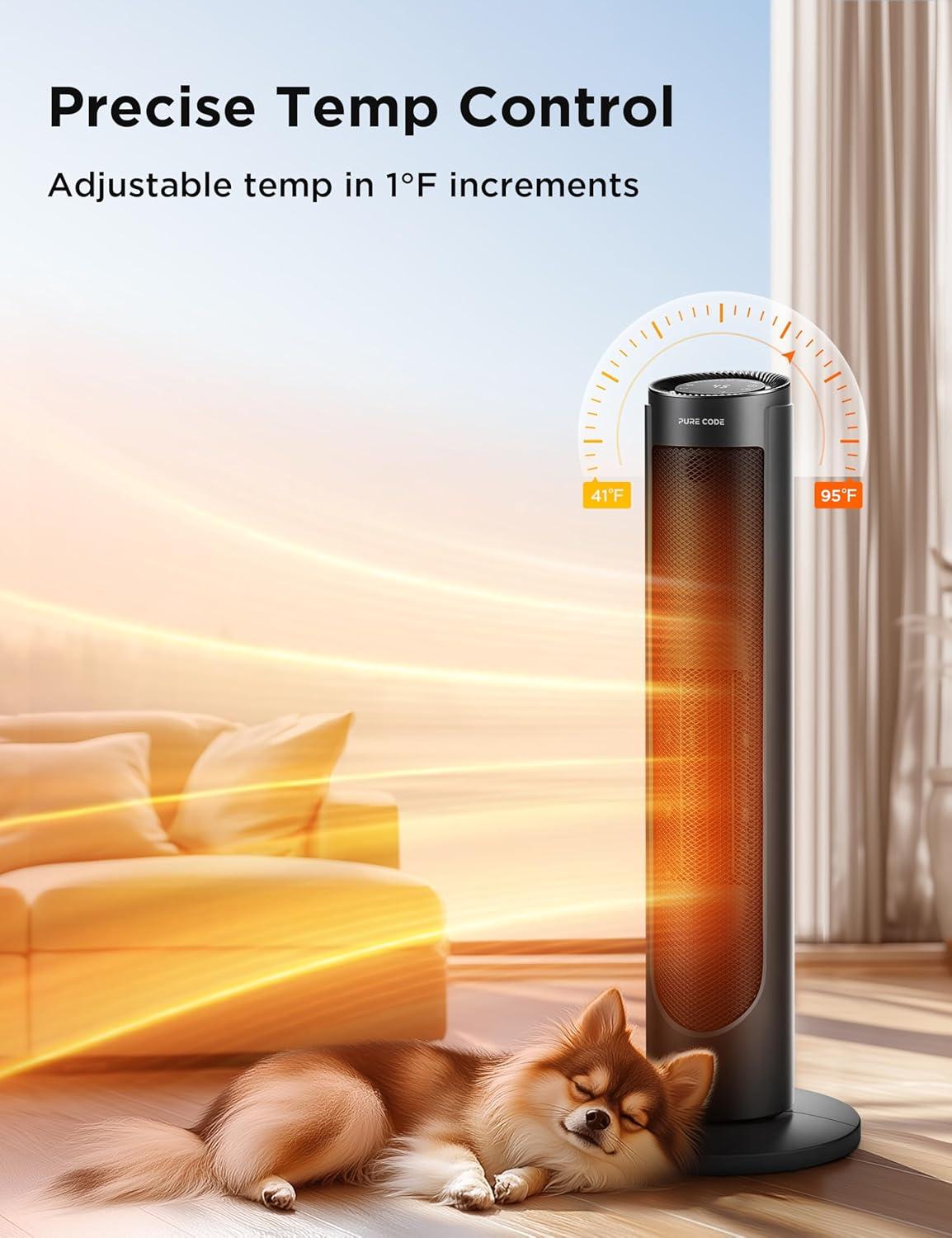 PURE CODE Space Heater, Portable Electric Heaters for Indoor Use, Voice and Remote Control