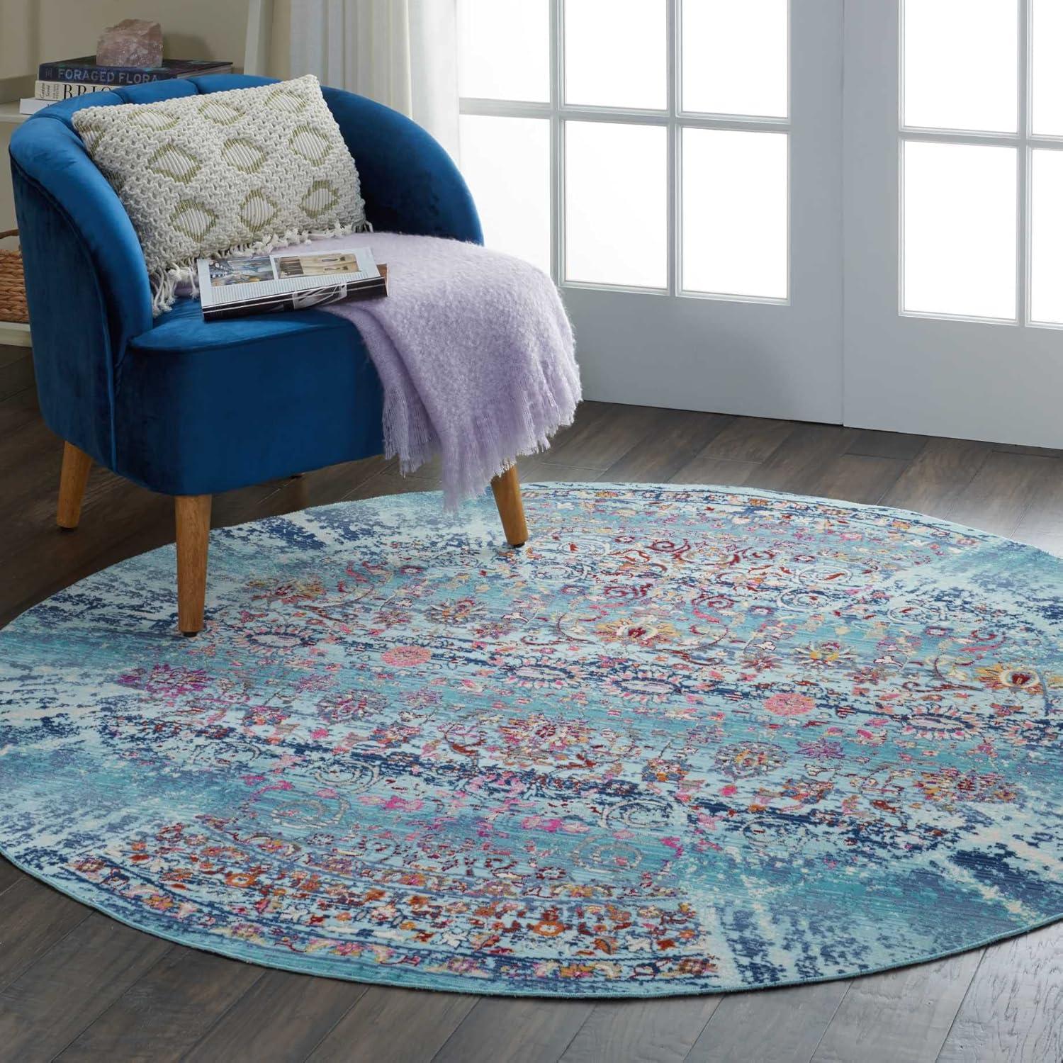 Nourison Vintage Kashan VKA02 Blue/White/Orange Indoor Area Rug - 5'3 x 7'10