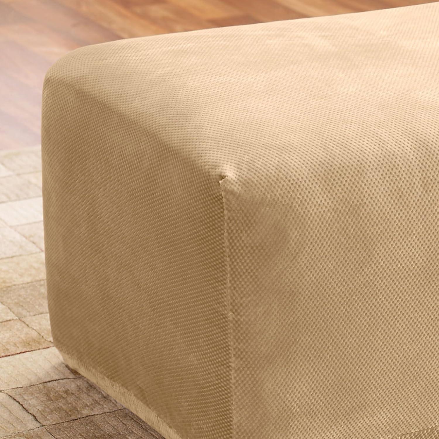 Sure Fit Home Décor Stretch Pique Box Cushion Oversized Ottoman One Piece Slipcover, Stretch Form Fit, Polyester/Spandex, Machine Washable, Cream Color