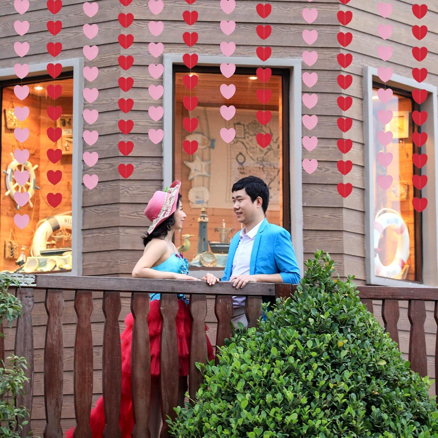 216pcs Valentine Heart Garland Red Pink Heart Hanging Banner Decoration Valentine's Day Love Heart Hanging String Garland for Valentines Wedding Engagement Birthday