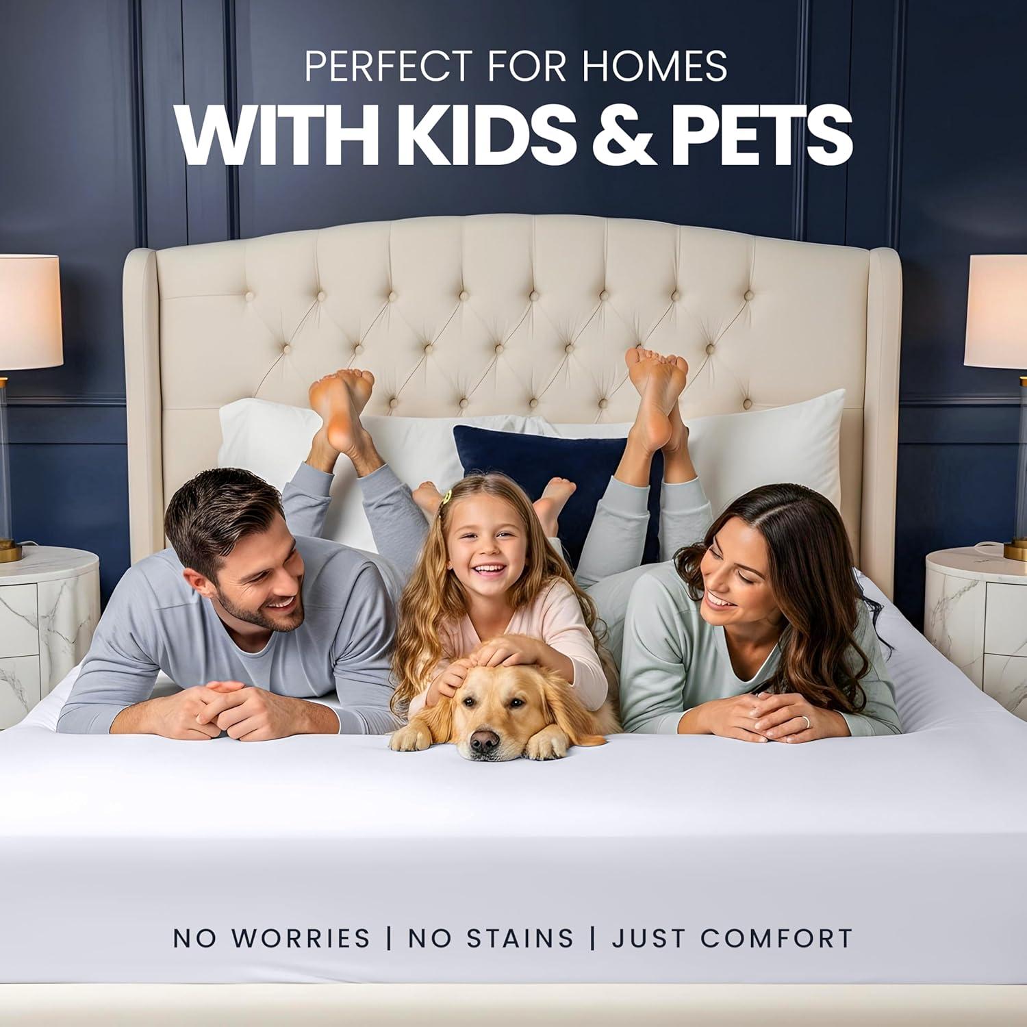 PEKUR Waterproof Mattress Protector – Fitted Sheet Style, Deep Pocket Cover Fits Up to 15 Inches, Washable & Breathable Mattress Topper