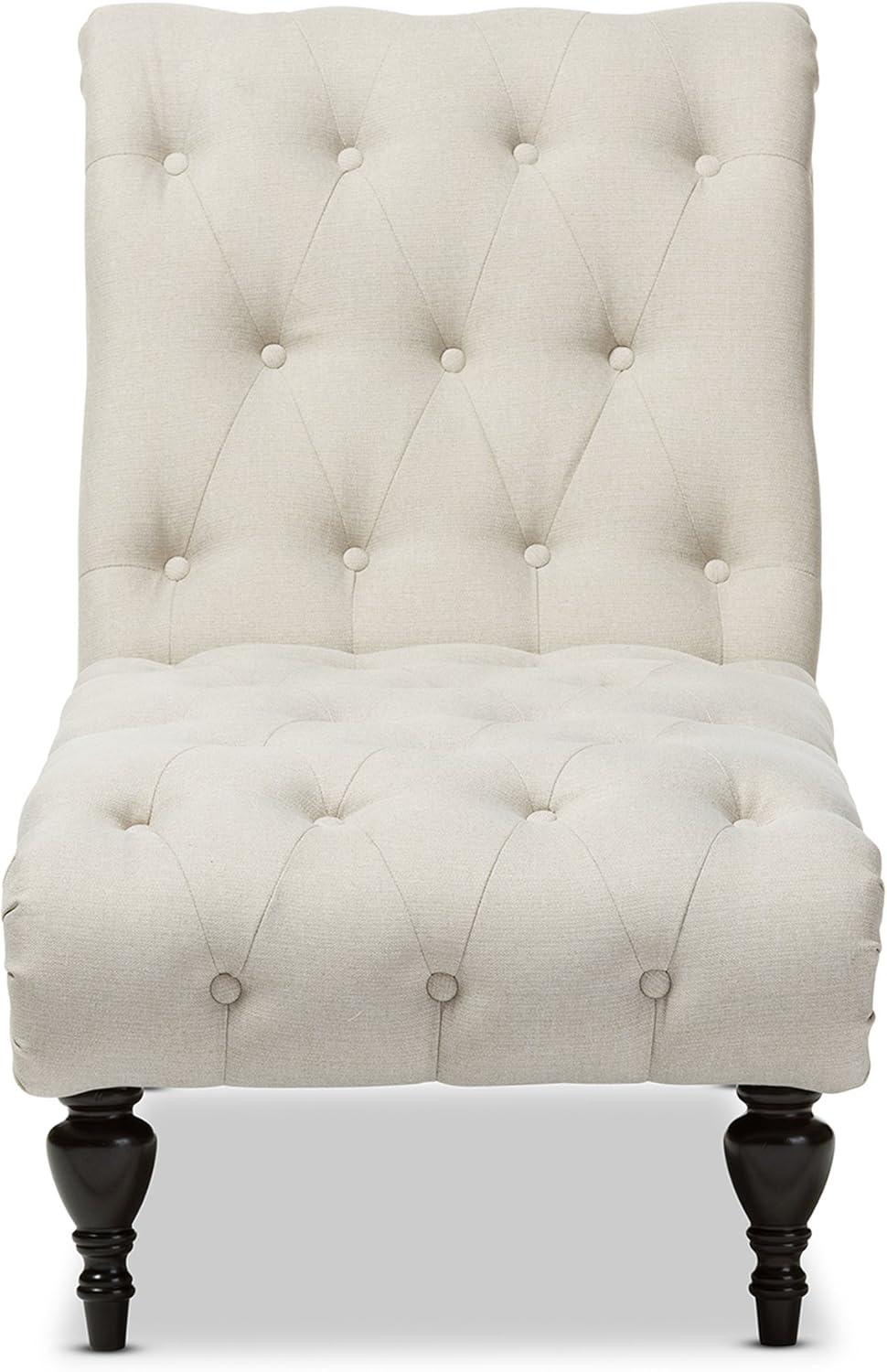 Baxton Studio Layla Mid-century Modern Light Beige Fabric Upholstered Button-tufted Chaise Lounge