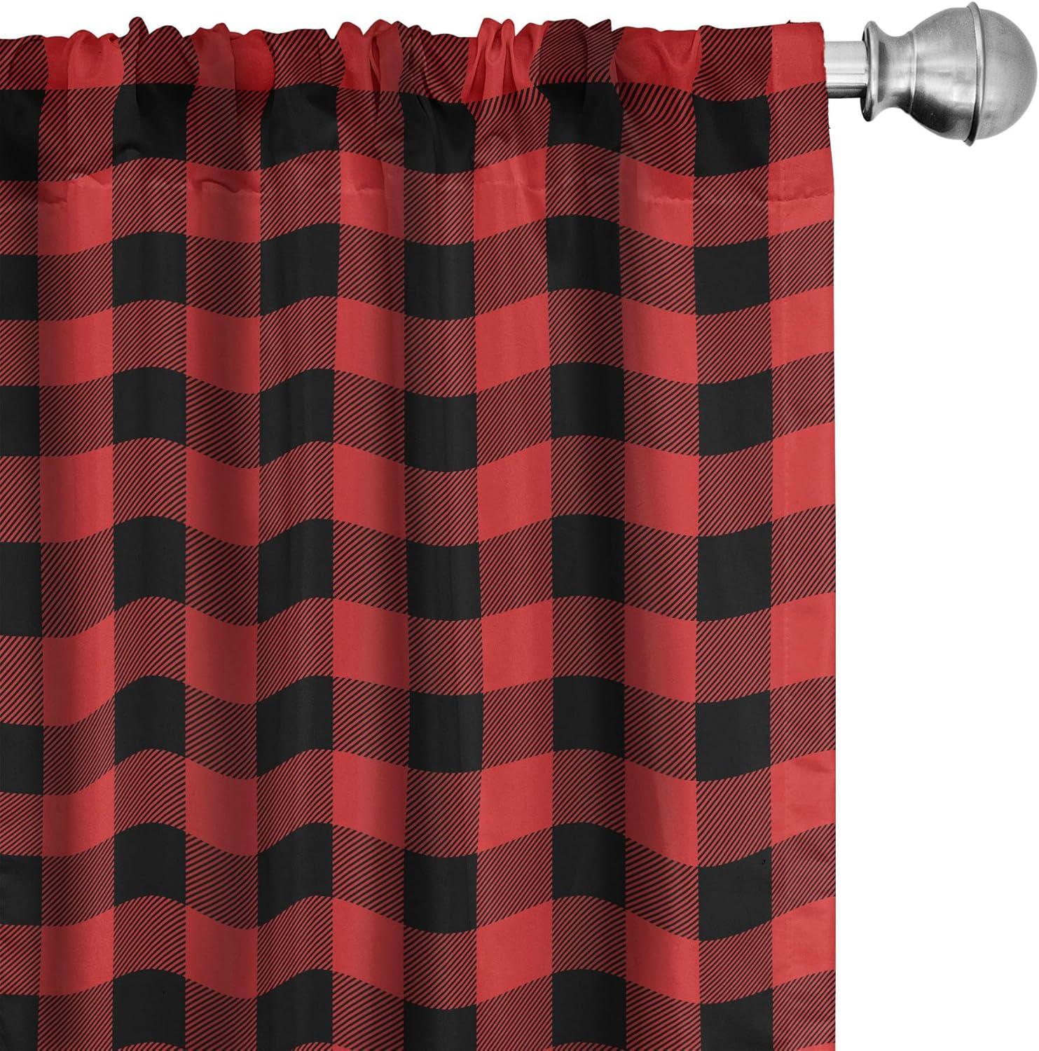 Ambesonne Plaid Curtains, Retro Lumberjack Buffalo, Pair of 28"x84", Orange Black