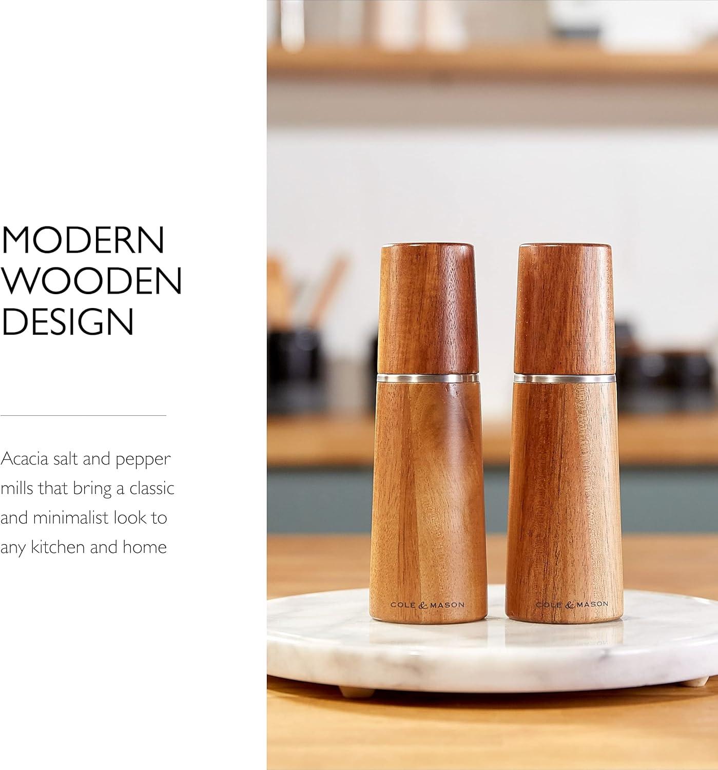 Acacia Wood Salt and Pepper Mill Set with Metal Accents