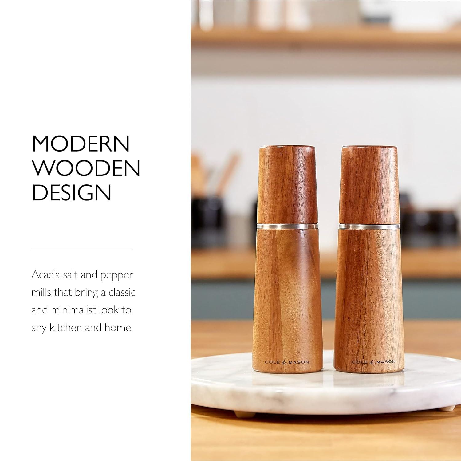 Cole & Mason 7.28" 2pc Ceramic/Acacia/Steel Marlow Gift Set Brown/Silver: Contemporary Salt & Pepper Mills