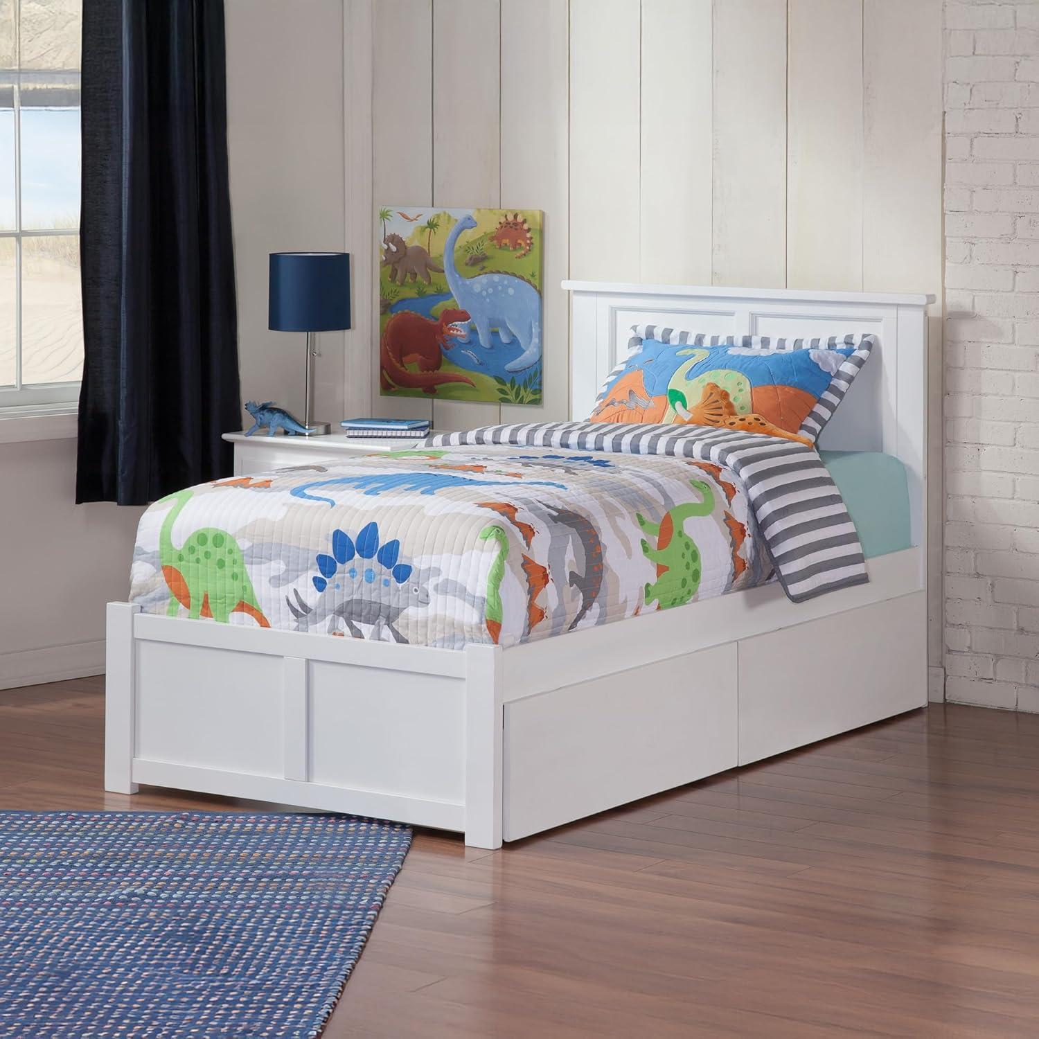 Madison Platform Bed with Flat Panel Foot Board and 2 Urban Bed Drawers in Multiple Colors and Sizes