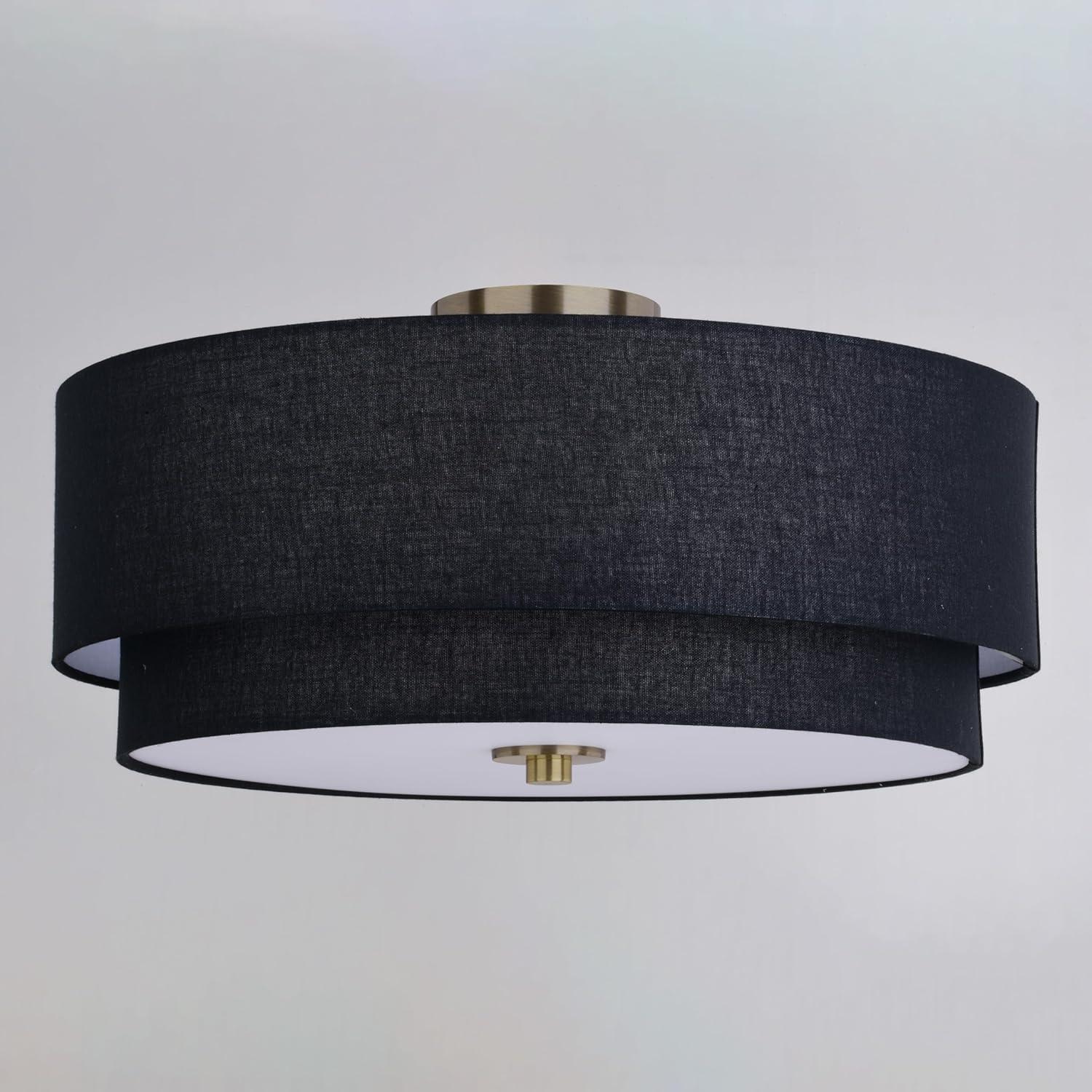 VAXCEL Burnaby Mid-Century Modern Semi Flush Mount Ceiling Light White Linen Drum Shade, Matte Brass, 20.5 inch