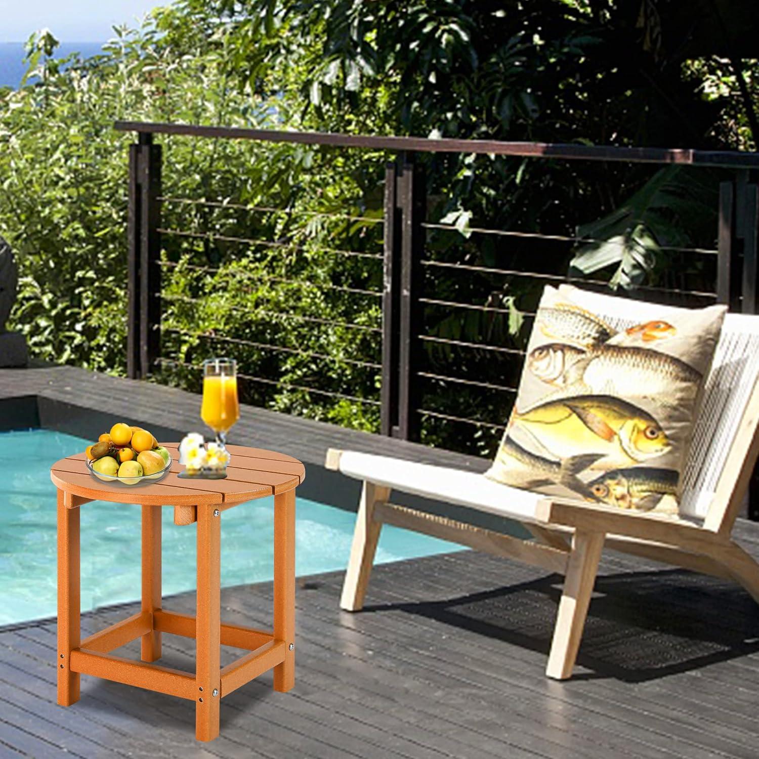 WestinTrends All-Weather Outdoor Patio Round Poly Adirondack Side Table, Orange