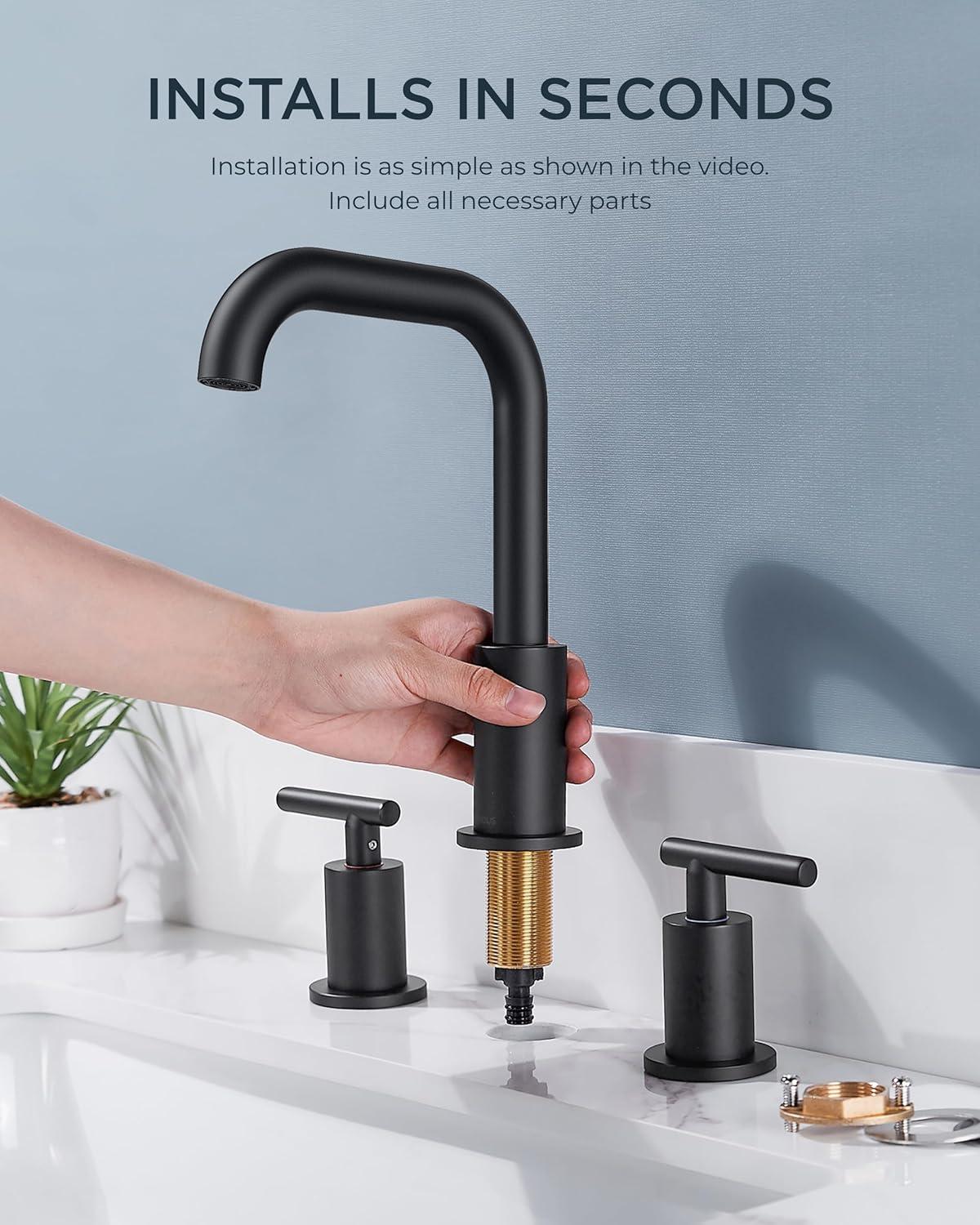 Matte Black 8" Widespread Bathroom Faucet with Pop-Up Drain