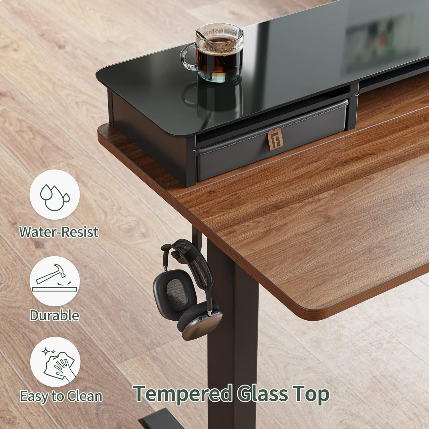 FEZIBO 55 x 24 Inch Height Adjustable Electric Standing Desk with Double Drawer, Sit Stand Desk, Black Walnut