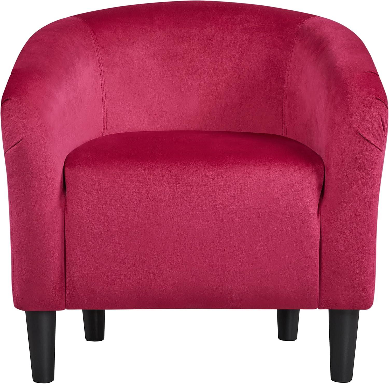 Yaheetech Velvet Upholstered Barrel Chair, Rose Red