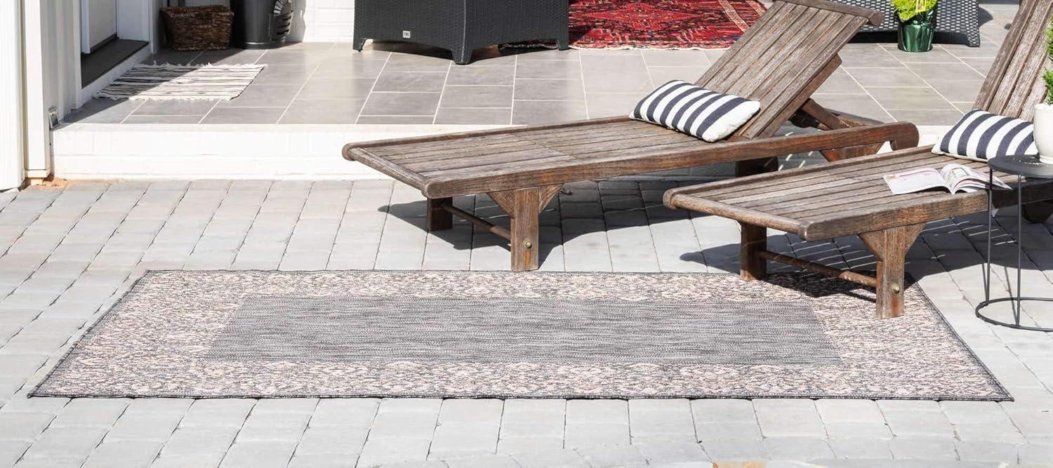 Unique Loom 4' 1 x 6' 1 Rectangle Indoor/Outdoor Border Charcoal Gray Area Rug