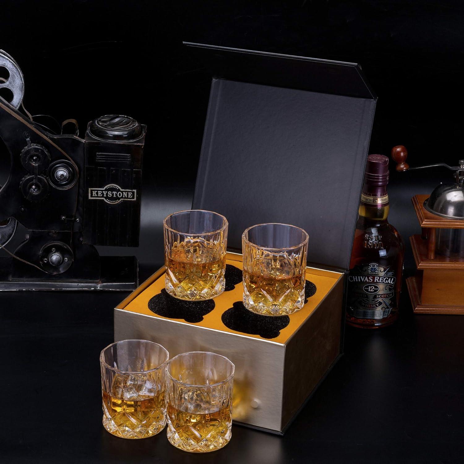KANARS Whiskey Glasses Set of 4, 10 oz Rocks Glassware for Scotch Bourbon Liquor, Whisky Tumbler